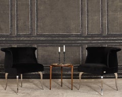 Pair of Fendi Casa Black Velvet Chrome Tulip Chairs