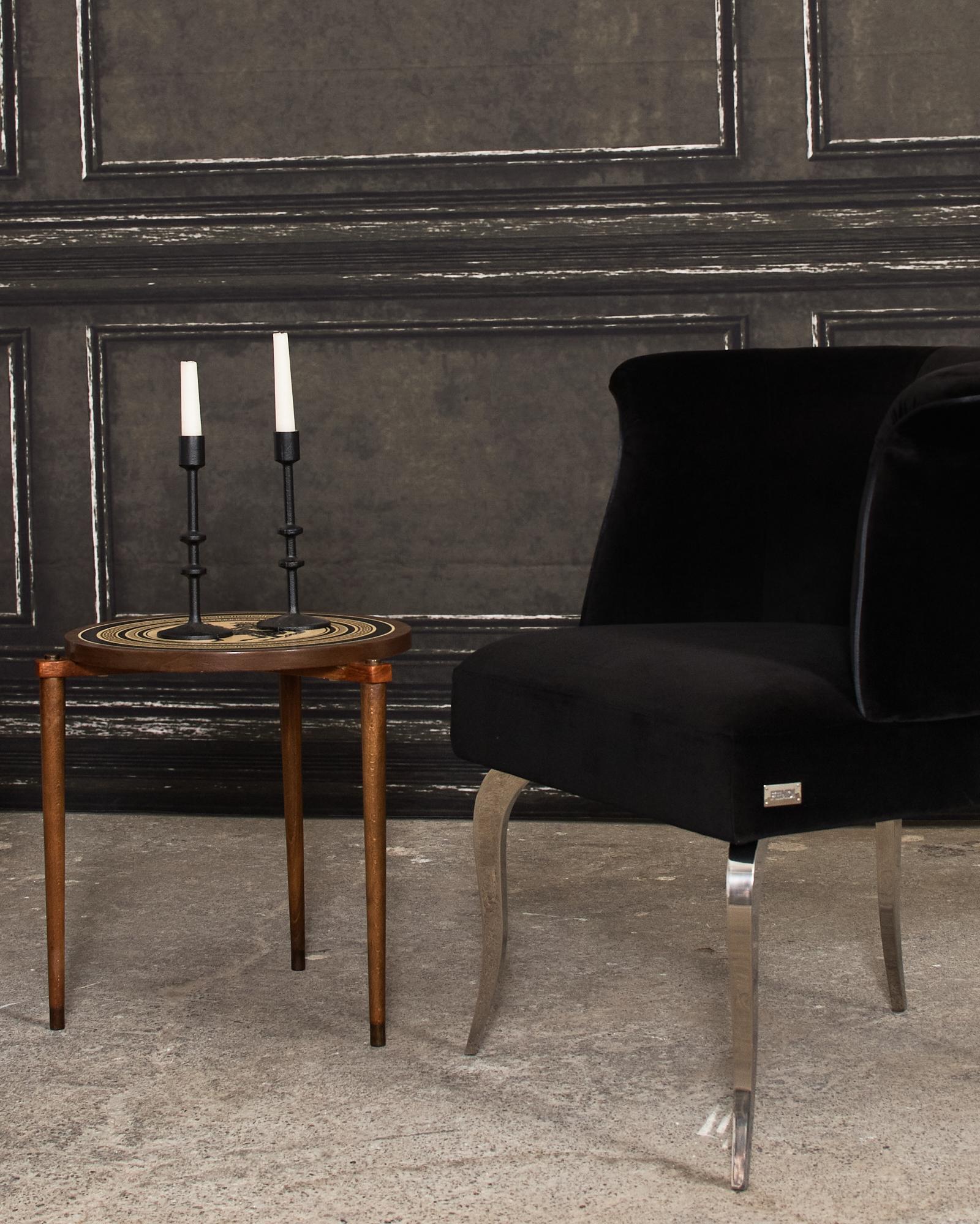 Steel Pair of Fendi Casa Black Velvet Chrome Tulip Chairs For Sale