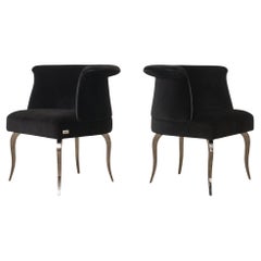 Pair of Fendi Casa Black Velvet Chrome Tulip Chairs