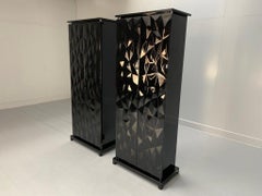 Pair of Fendi Casa Drinks Bar Cabinets - In Gloss Black & Chrome