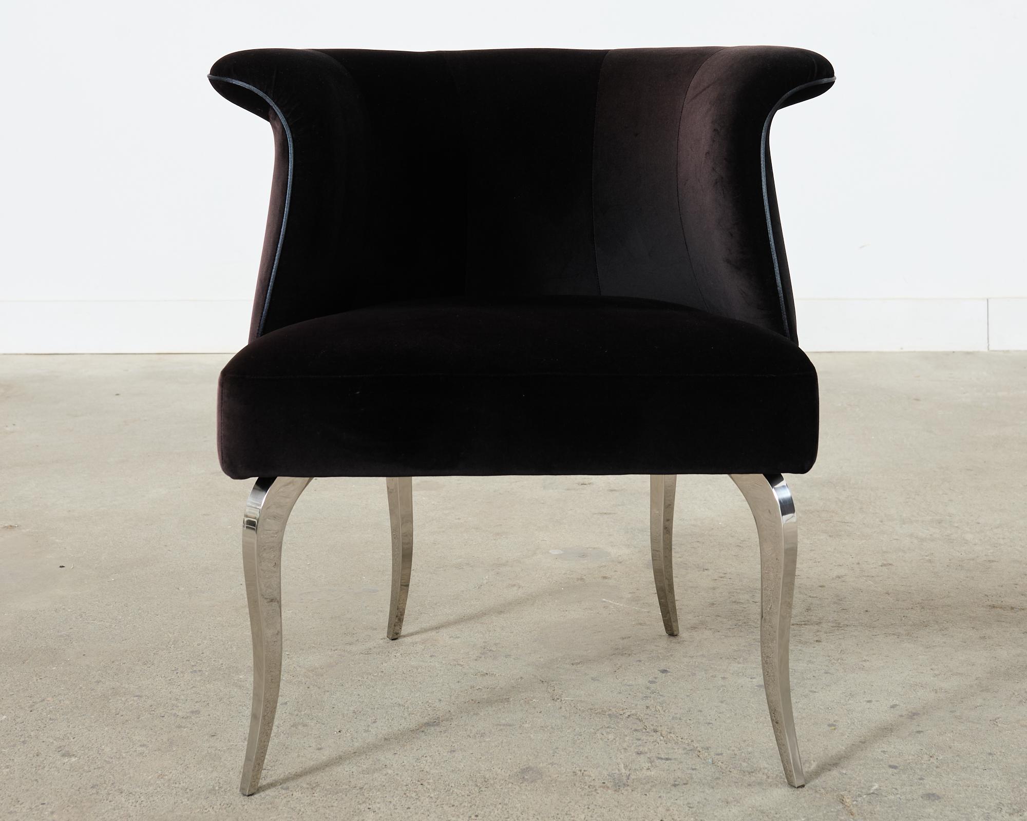 Pair of Fendi Casa Velvet Chrome Tulip Chairs For Sale 4