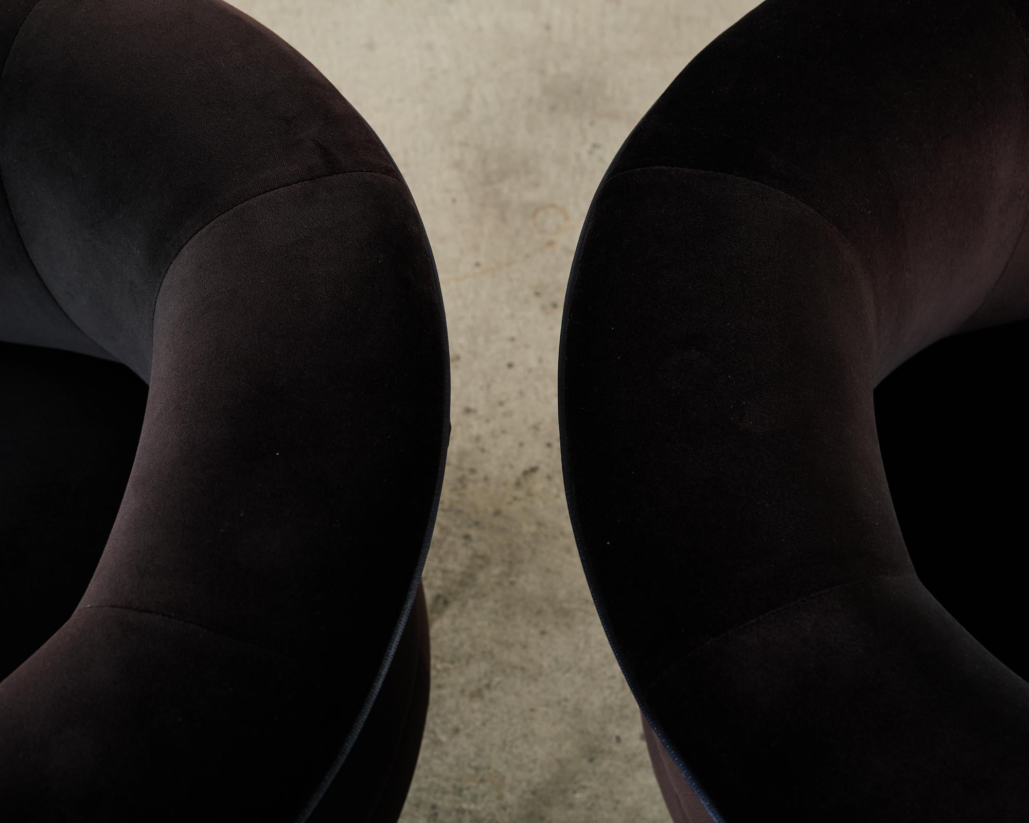 Pair of Fendi Casa Velvet Chrome Tulip Chairs For Sale 2