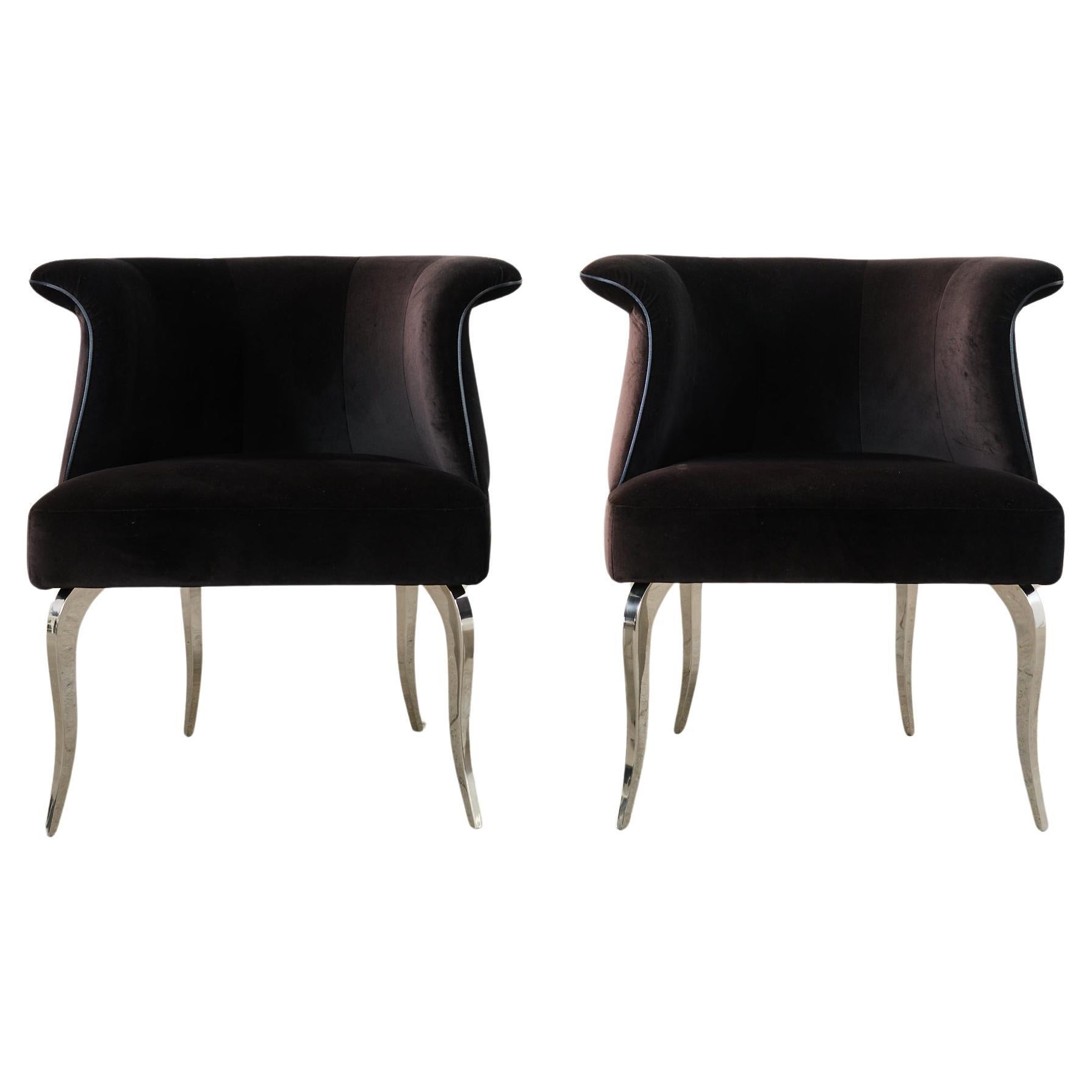 Paire de chaises tulipe Casa Velvet chromé Fendi en vente