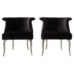 Vintage Pair of Fendi Casa Velvet Chrome Tulip Chairs