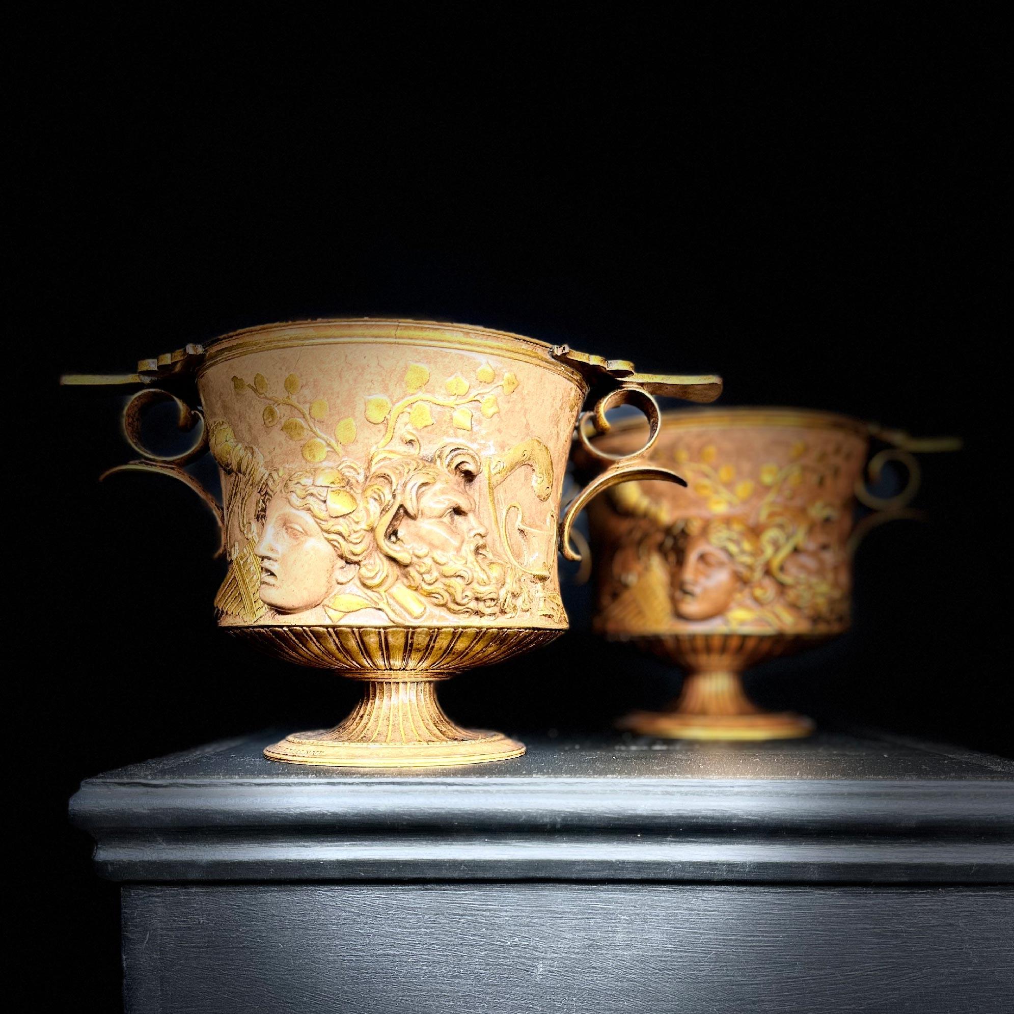 French Pair of Ferdinand Barbedienne Low Handled Bronze Borghese Urns  For Sale