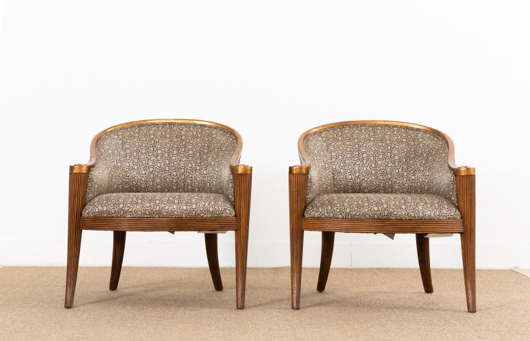 American Pair of Ferguson-Copeland Hollywood Regency Rattan Barrel Chairs For Sale