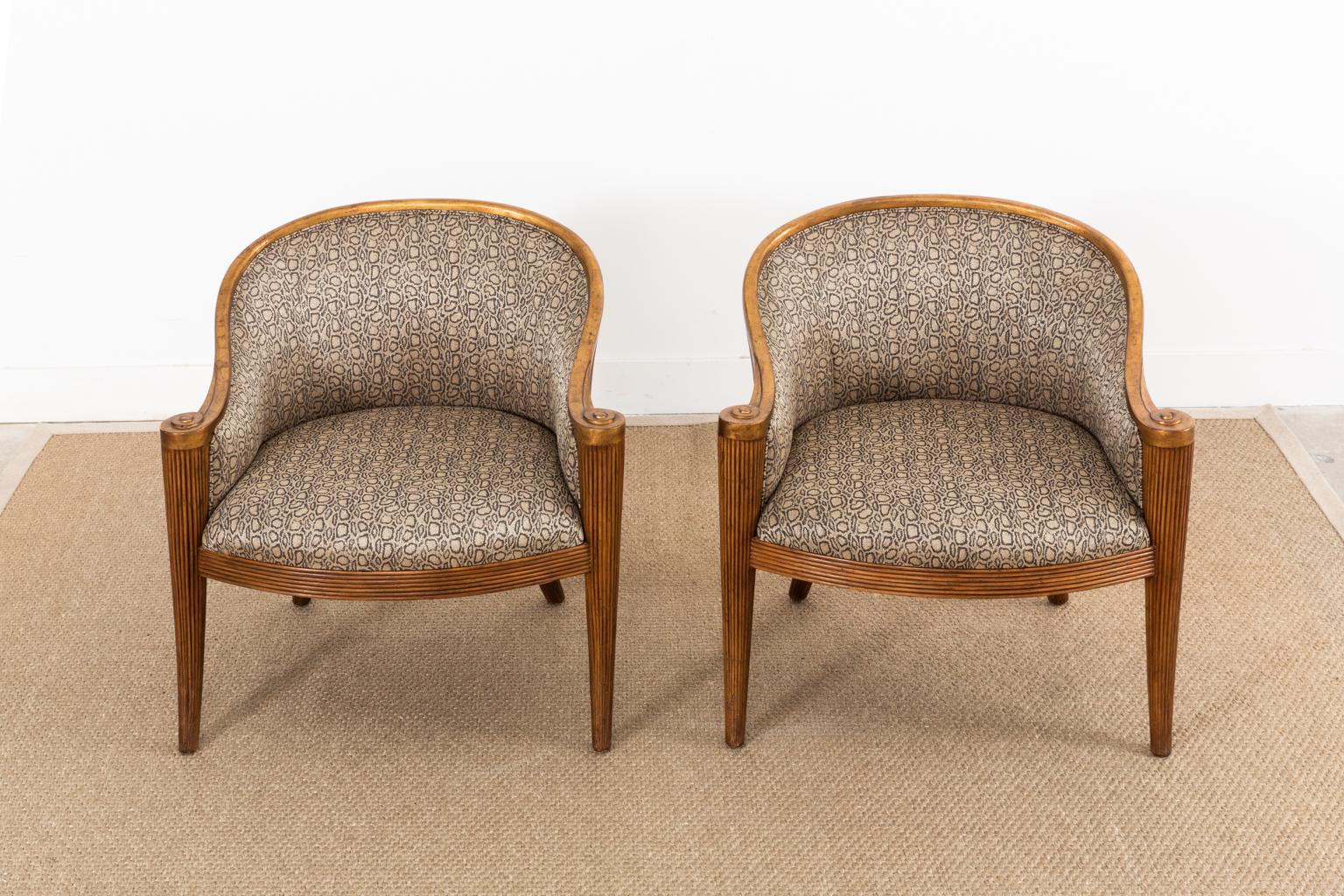 Hand-Crafted Pair of Ferguson-Copeland Hollywood Regency Rattan Barrel Chairs