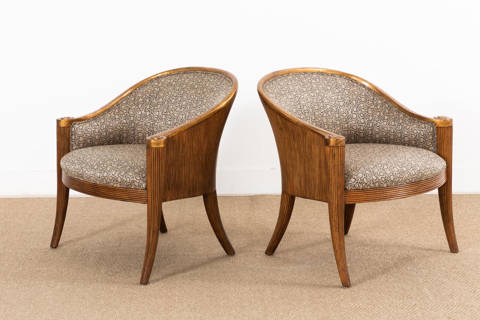 Pair of Ferguson-Copeland Hollywood Regency Rattan Barrel Chairs 1