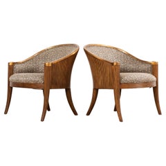 Paire de chaises barils en rotin Ferguson-Copeland de style Hollywood Regency