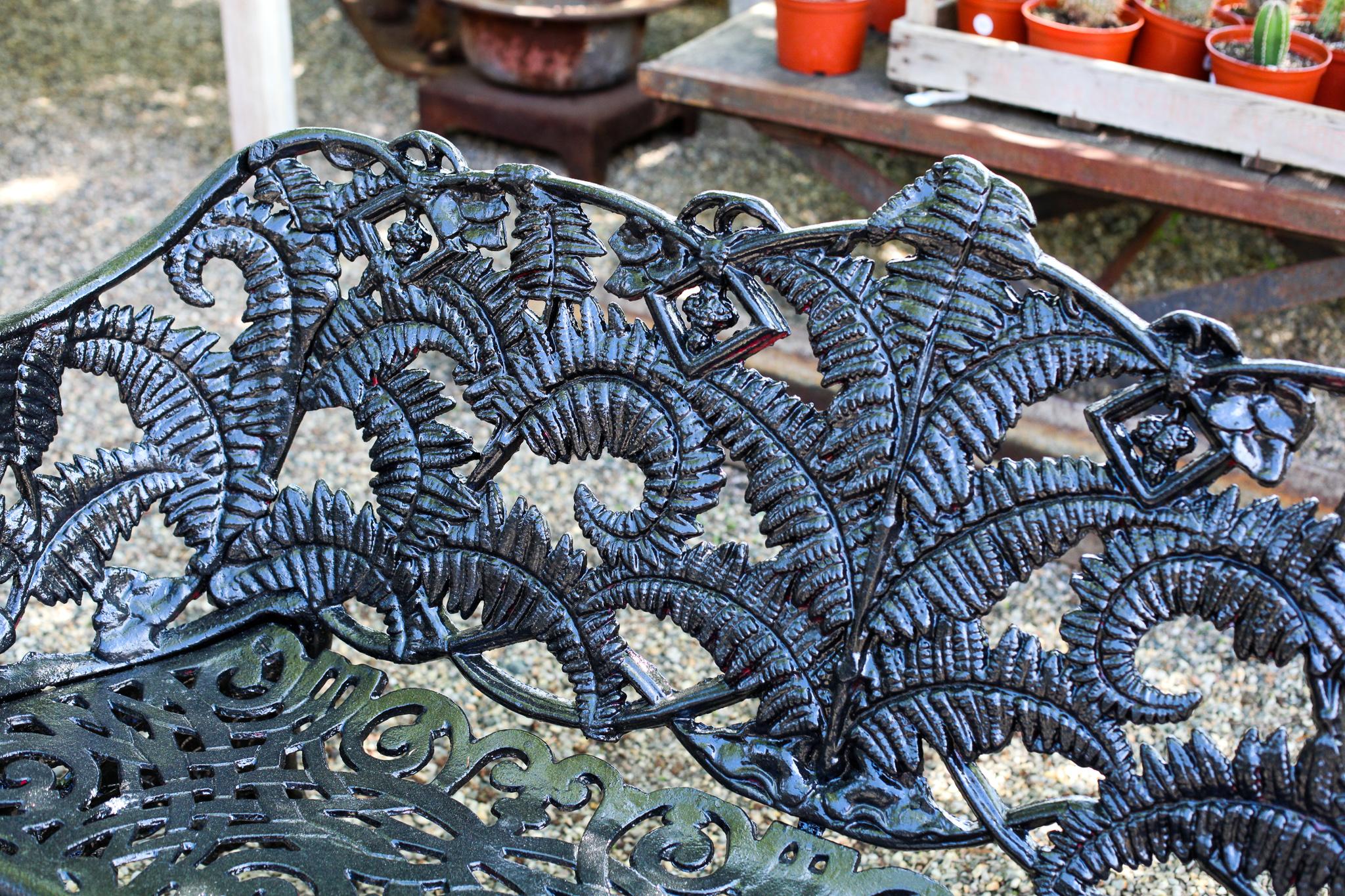 Harkening back from the Age of Innocence of the Edwardian Era, these benches will add a layer of sophistication to any garden space. Original castings with a fresh coat of black paint will modernize a space with a fresh take on old-world charm.