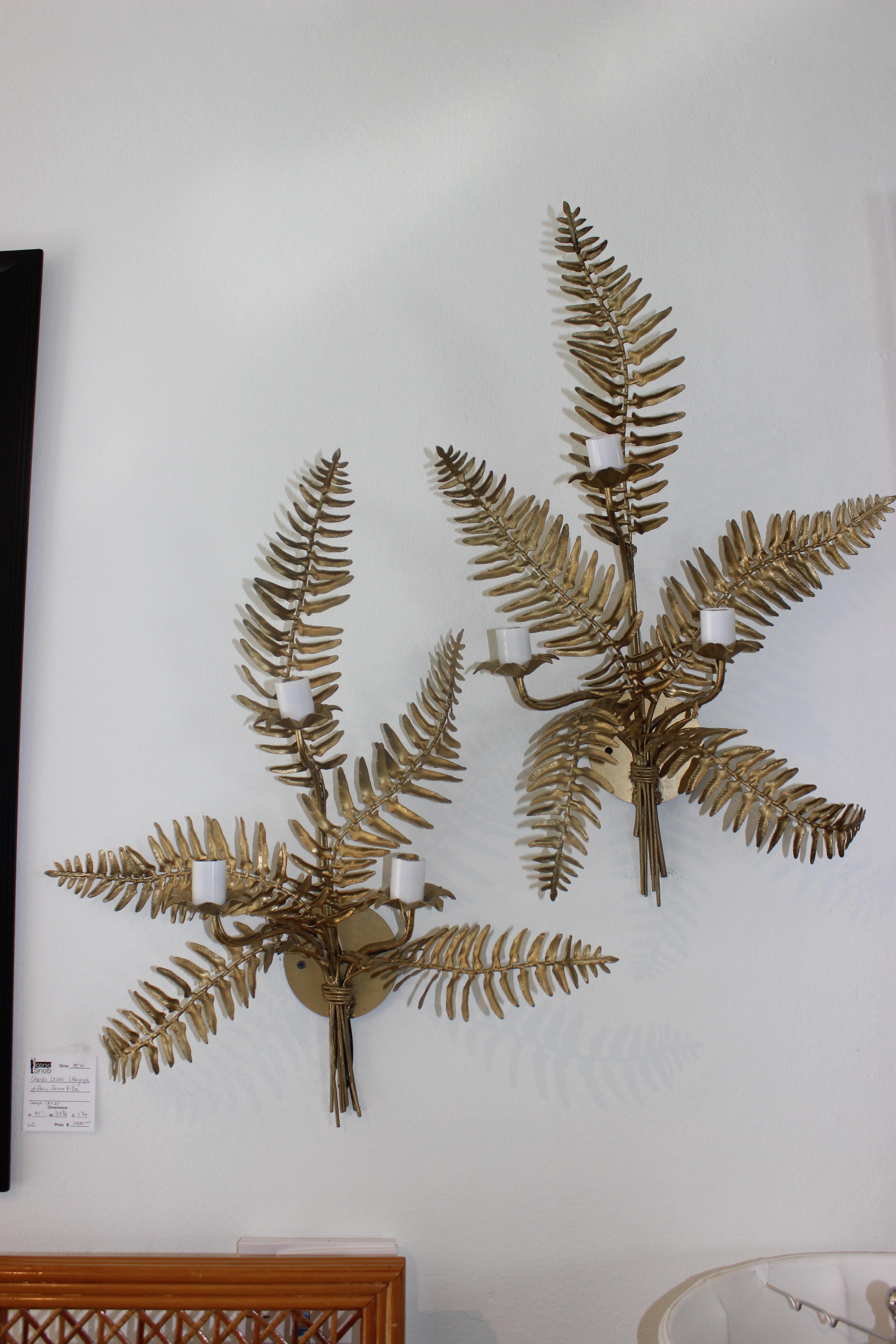 Pair of Fern Form Wall Sconces 3