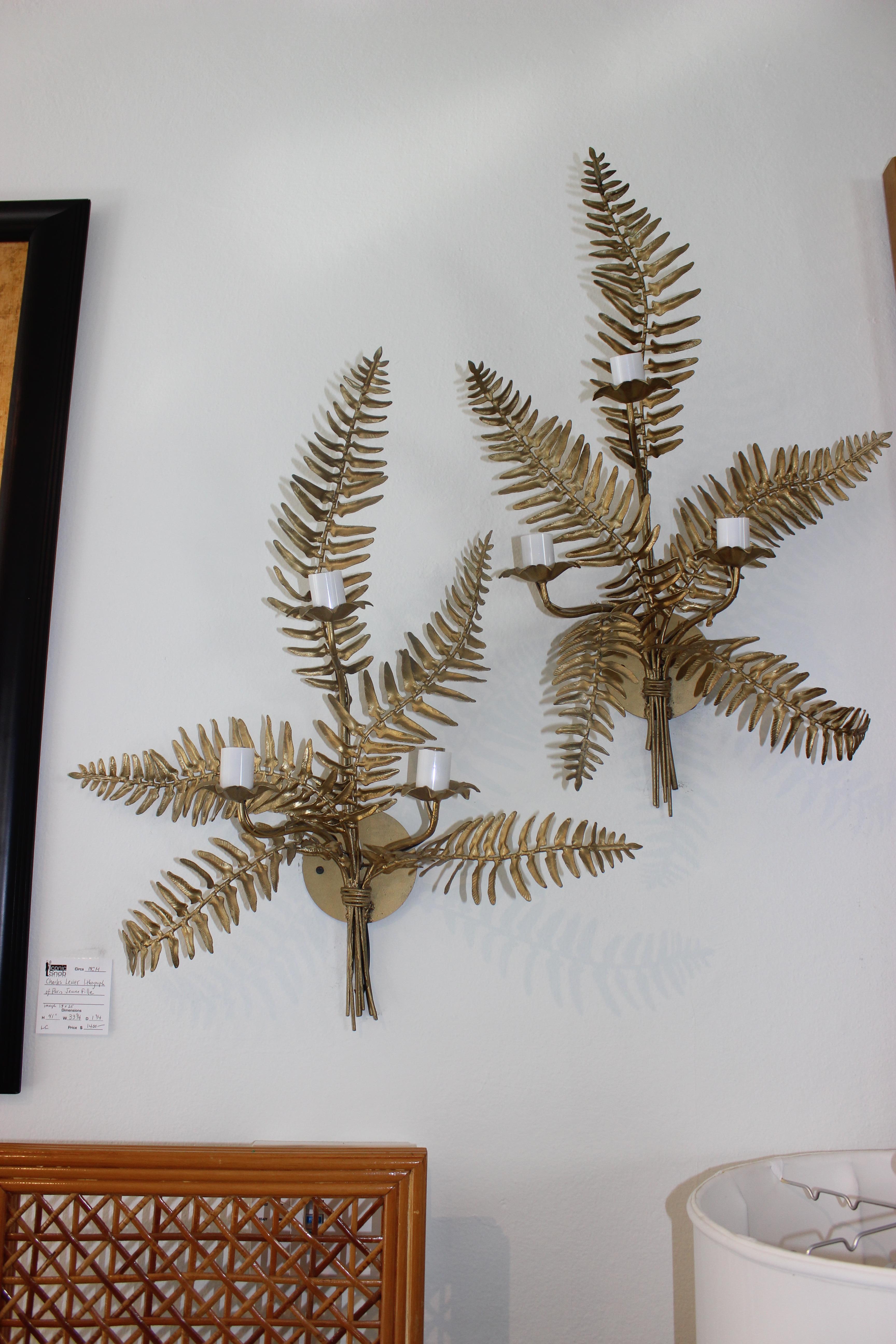 Pair of Fern Form Wall Sconces 4