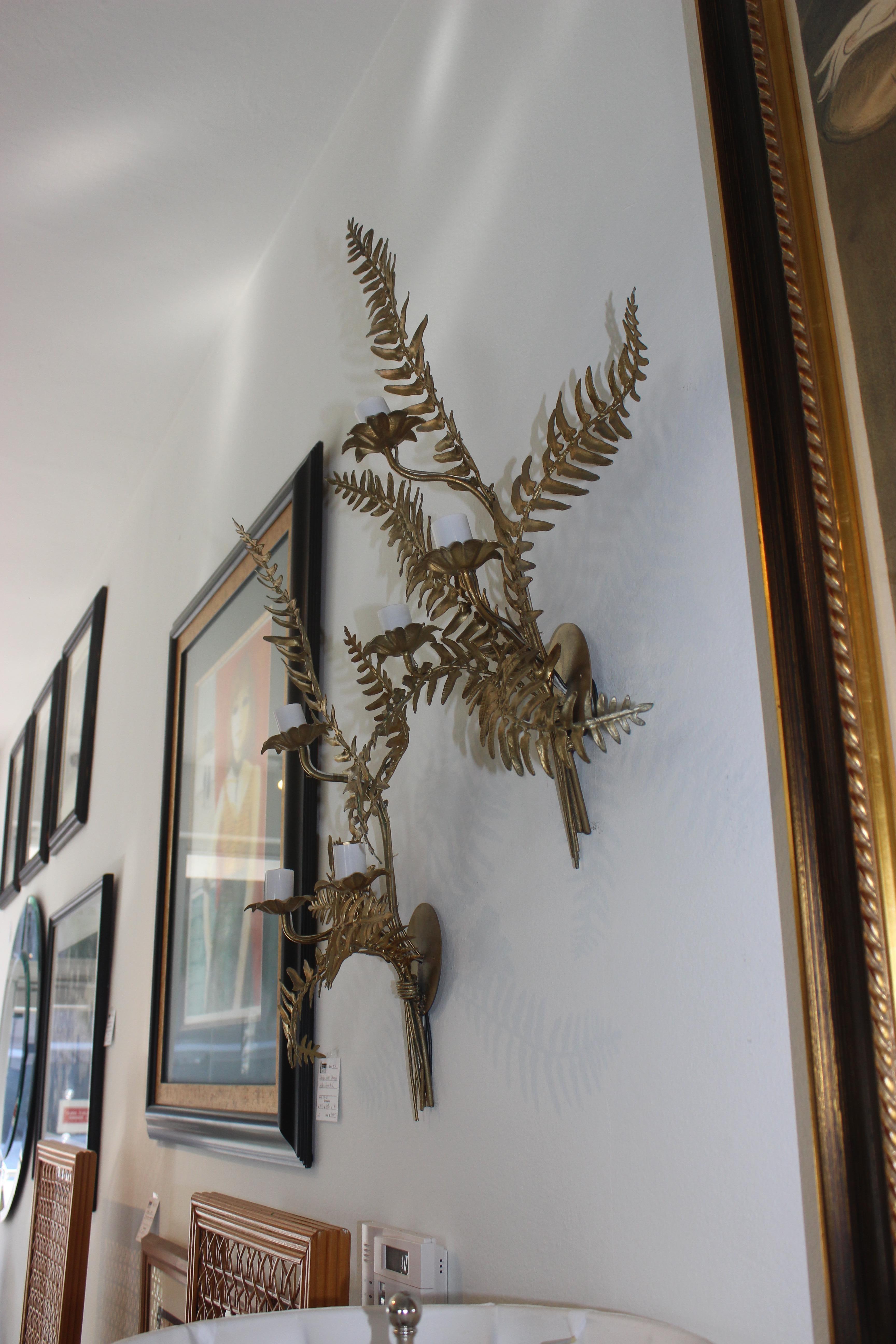 Pair of Fern Form Wall Sconces 7