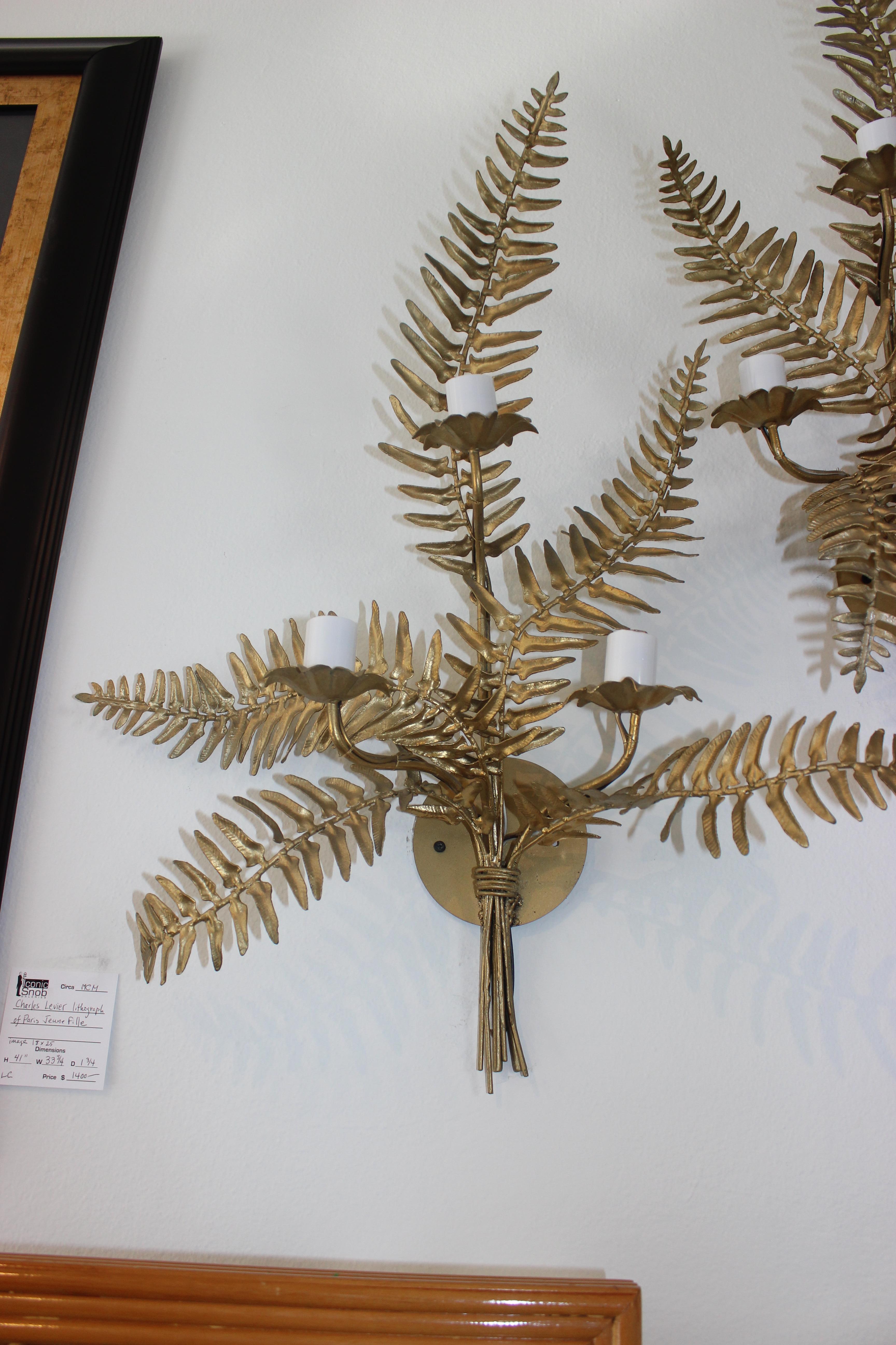 Pair of Fern Form Wall Sconces In Good Condition In West Palm Beach, FL