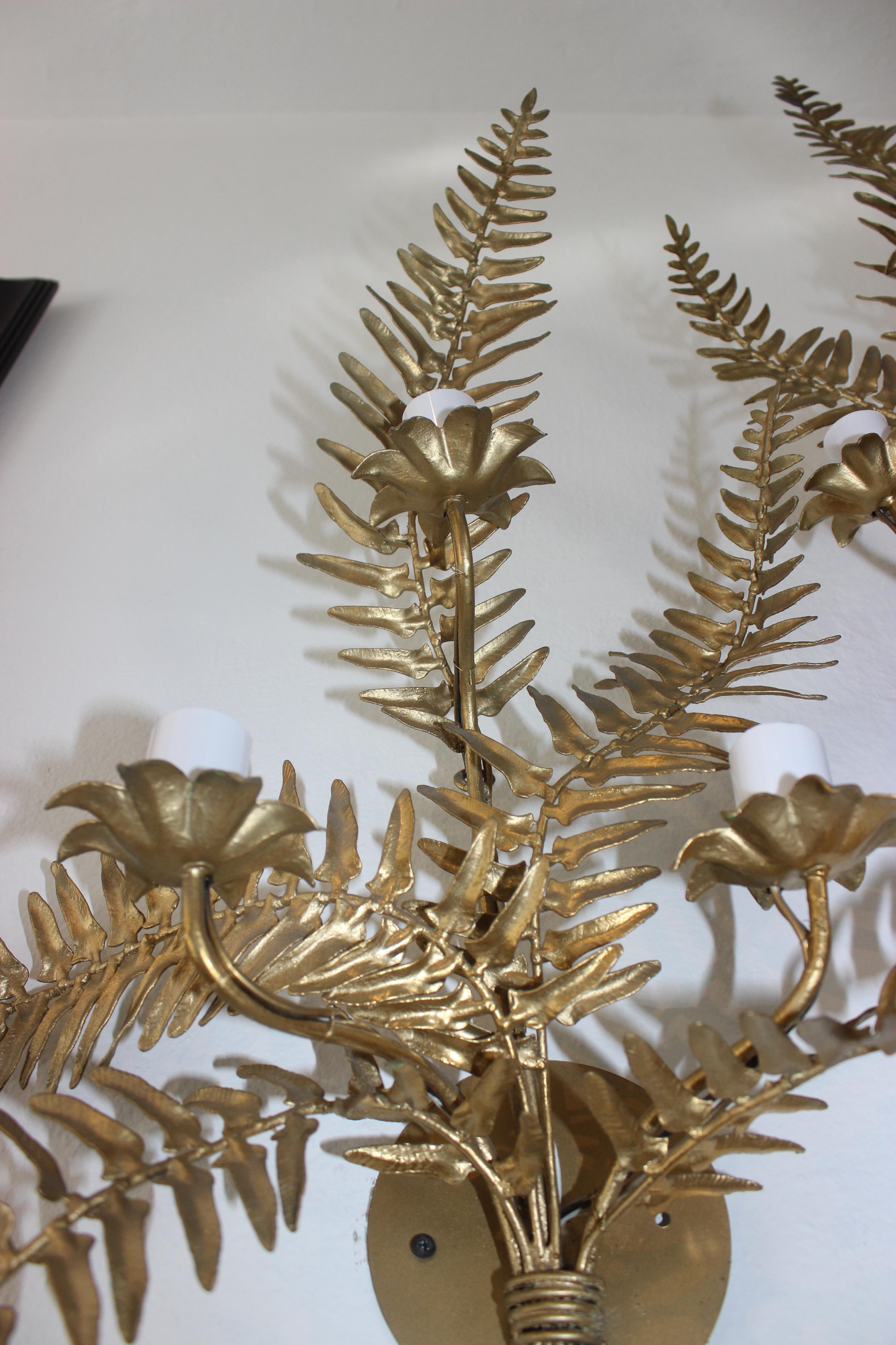 20th Century Pair of Fern Form Wall Sconces