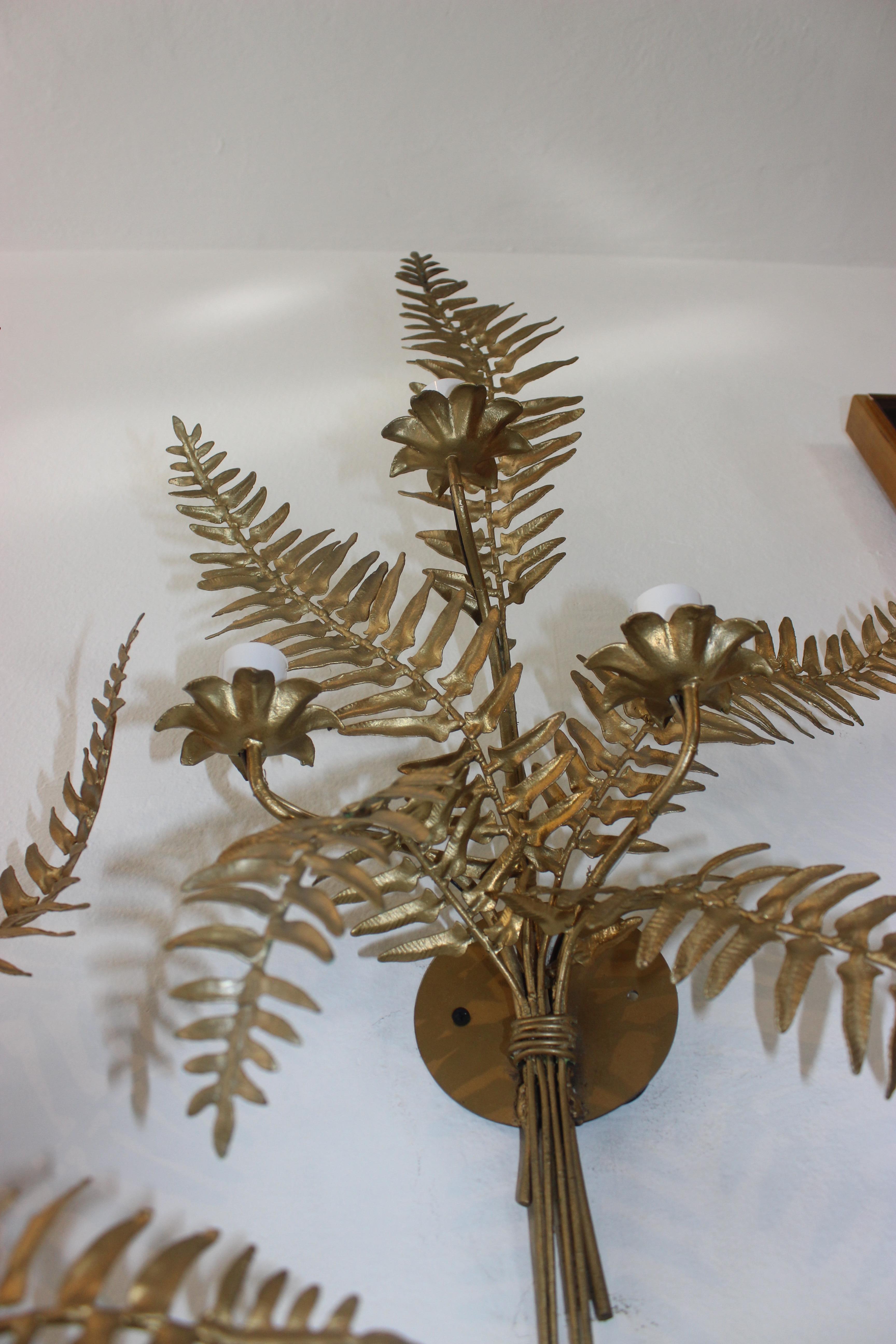 Metal Pair of Fern Form Wall Sconces