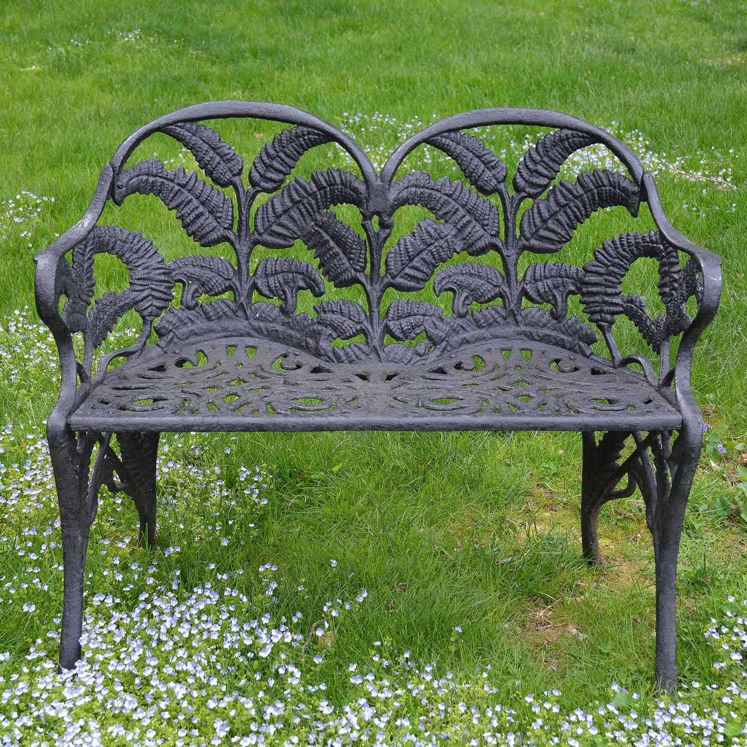 Victorian Pair of Black Fern Cast Iron Benches