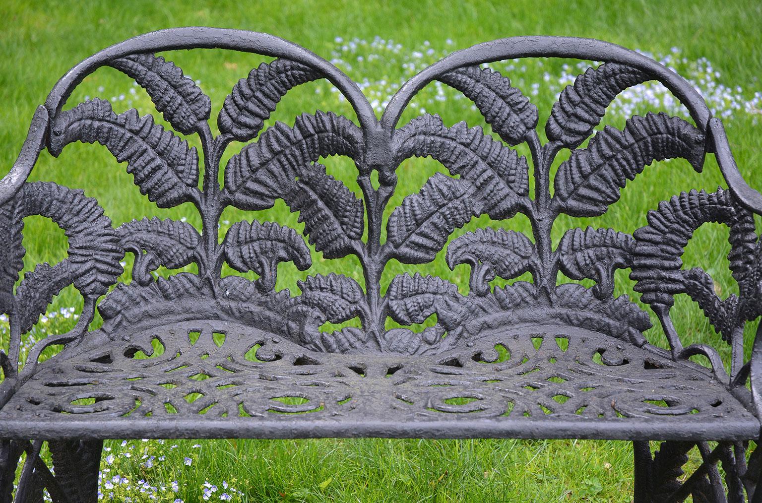 Pair of Black Fern Cast Iron Benches In Good Condition In Katonah, NY
