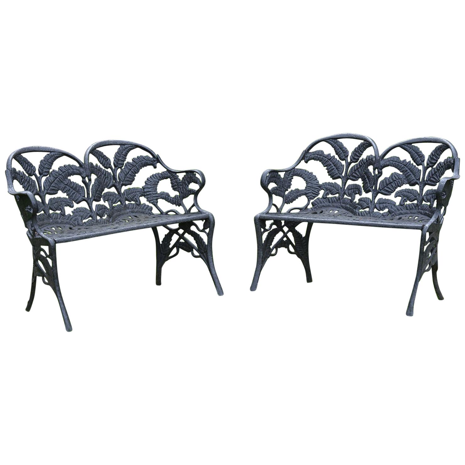 Pair of Black Fern Cast Iron Benches