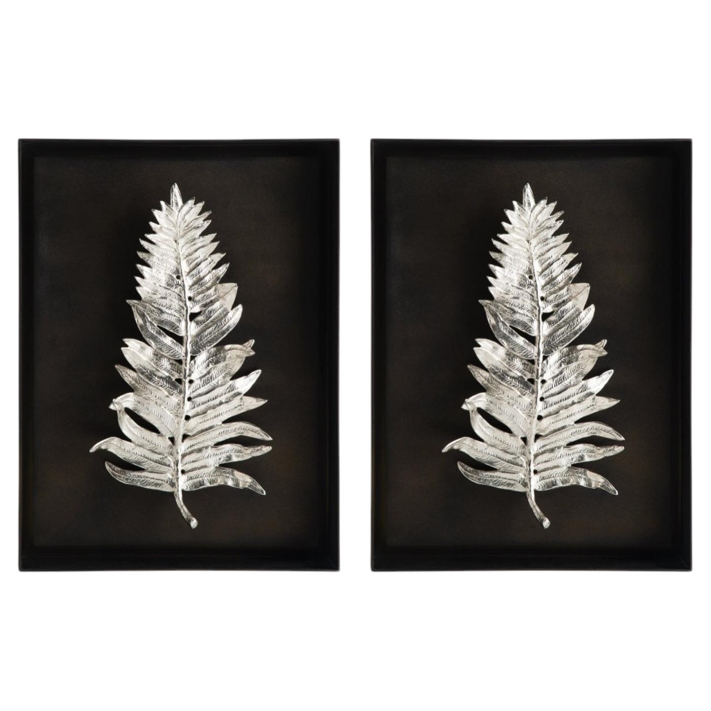 Pair of Fern Silver Shadow Boxes in Antique Nickel