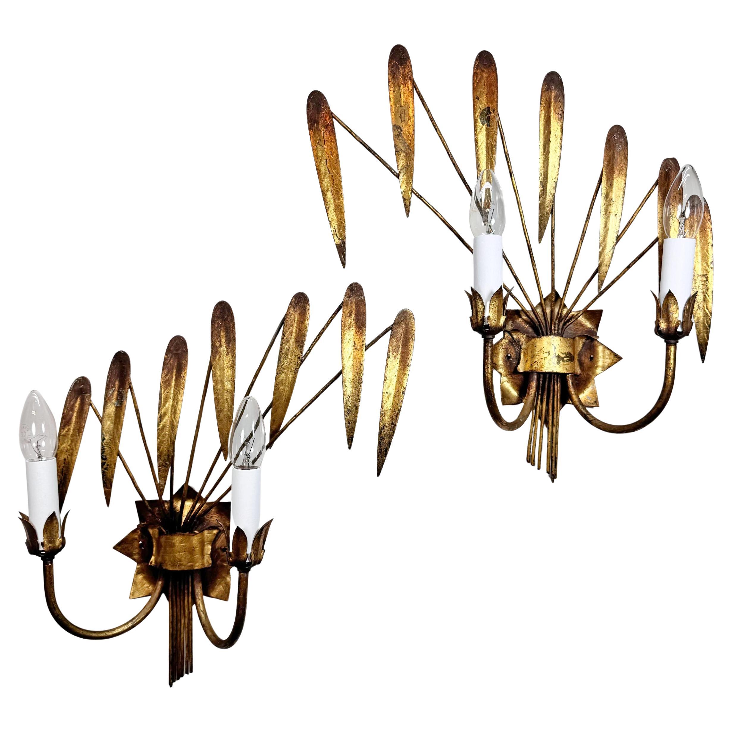 Pair of Ferro Art Gold Leaf Wall Lights