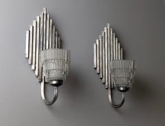 Pair of Ferroart Iron and Glass Wall Sconces Art Deco Style 1970s