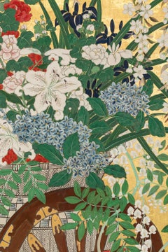 Japanese Six Panel Screens: Pair of Festival Carts