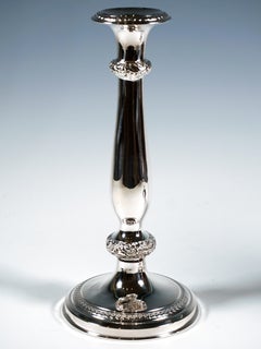 Pair Of Festive Antique Vienna Biedermeier Silver Candle Holders, dated 1840