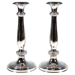 Pair Of Festive Antique Vienna Biedermeier Silver Candle Holders, dated 1840