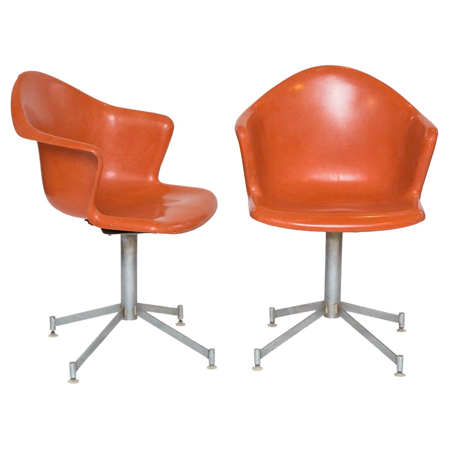 Pair of Fiberglass Shell Swivel Chairs