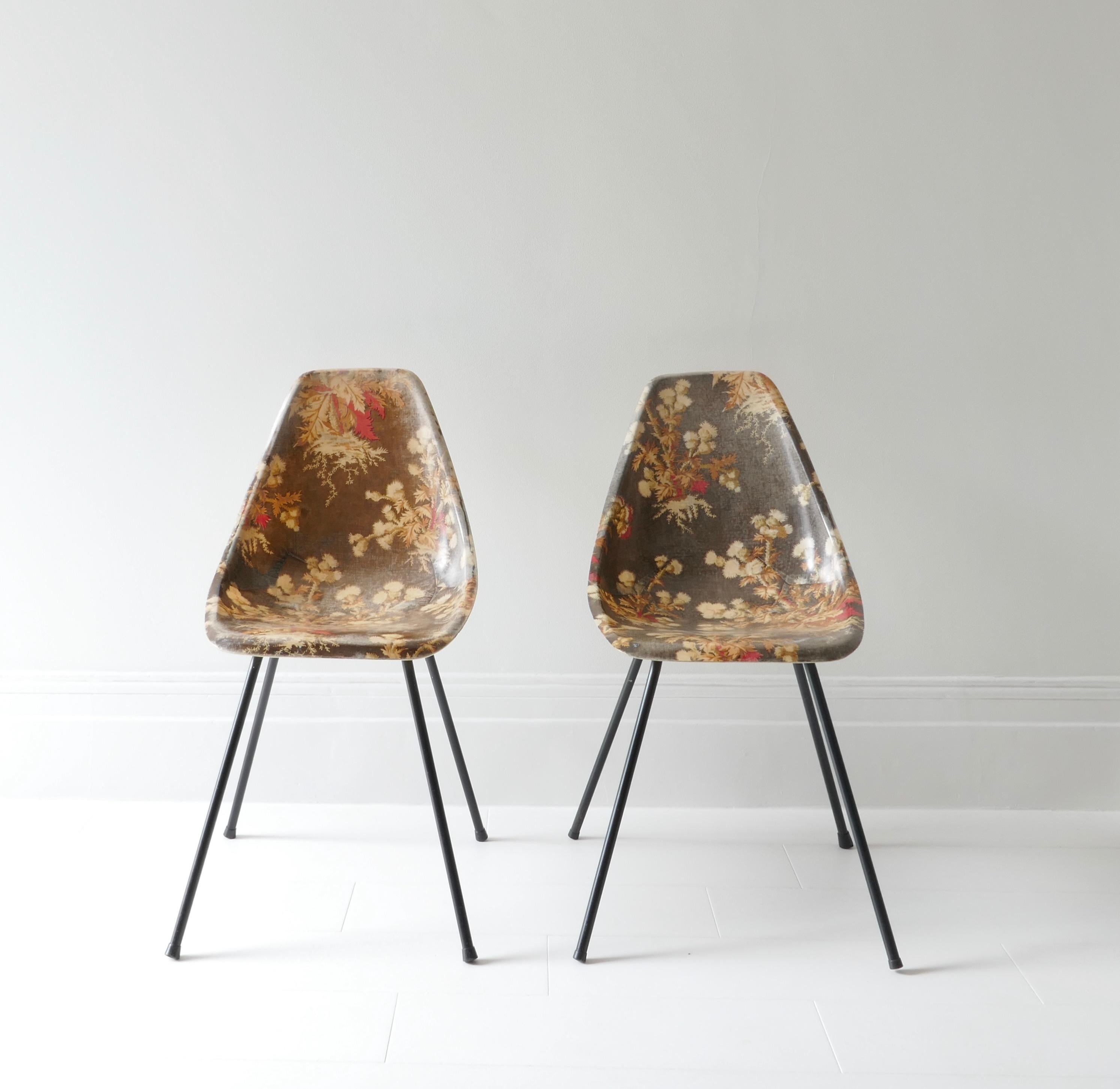 Mid-Century Modern Pair of Fibreglass Side Chairs by Rene Jean Caillette, France 1950s For Sale