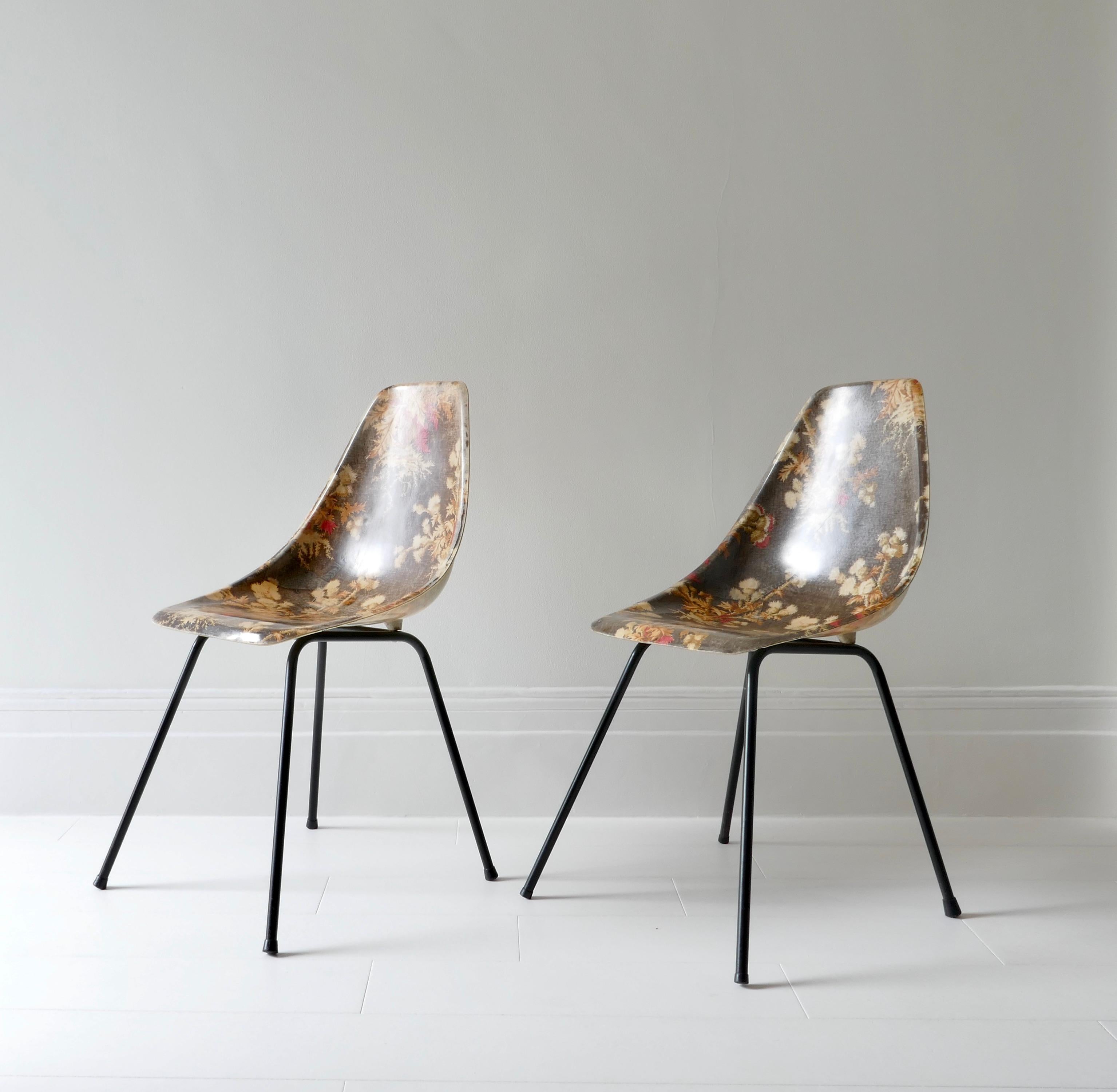 French Pair of Fibreglass Side Chairs by Rene Jean Caillette, France 1950s For Sale