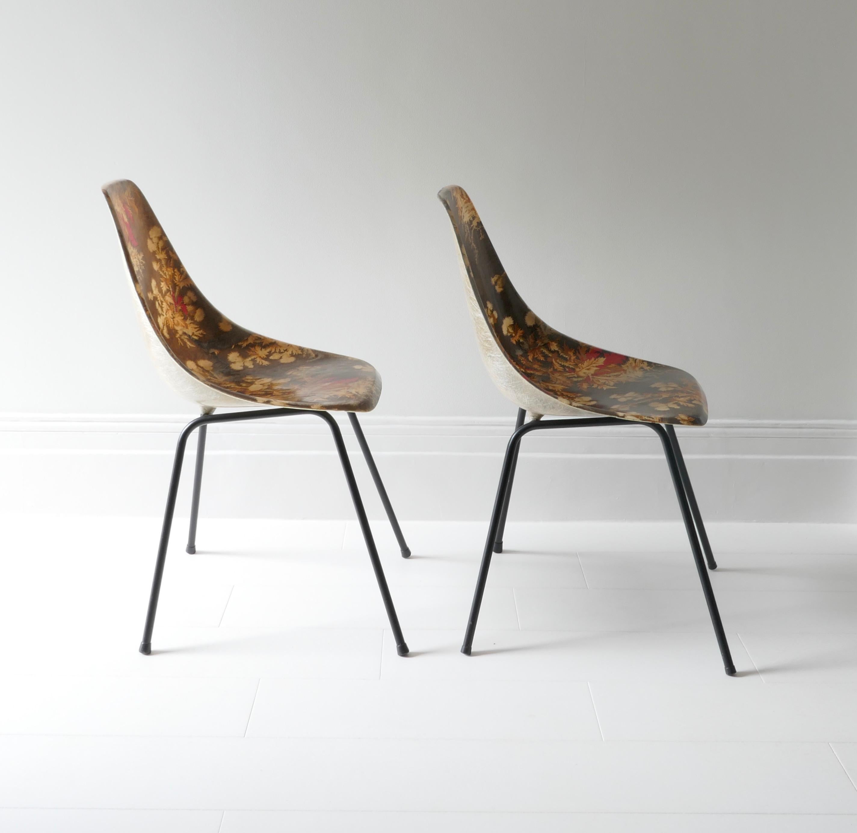 Steel Pair of Fibreglass Side Chairs by Rene Jean Caillette, France 1950s For Sale