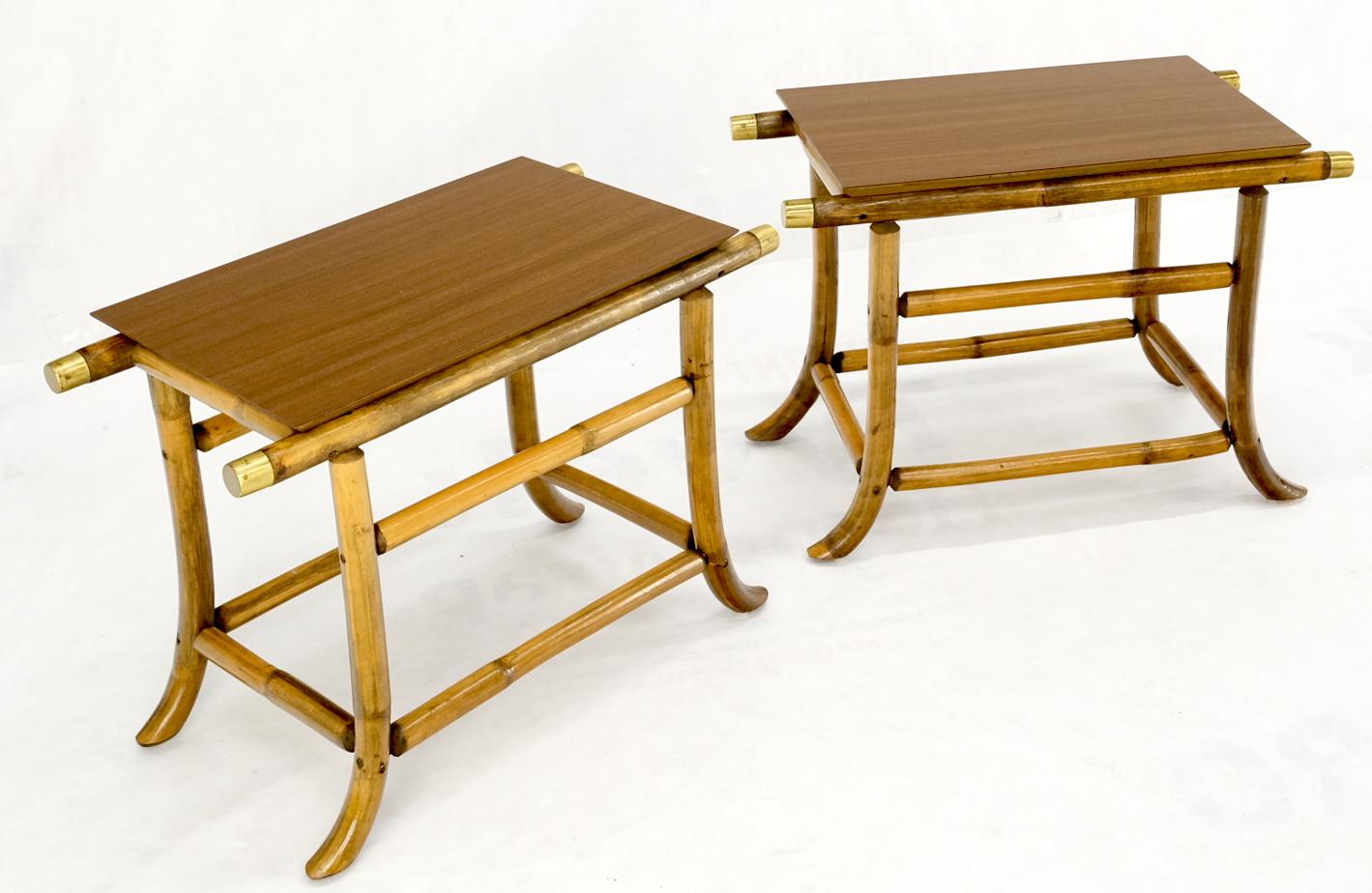 Pair of Ficks Reed Attributed Reed Bamboo End Side Tabled Stands Mid-Century In Good Condition For Sale In Rockaway, NJ