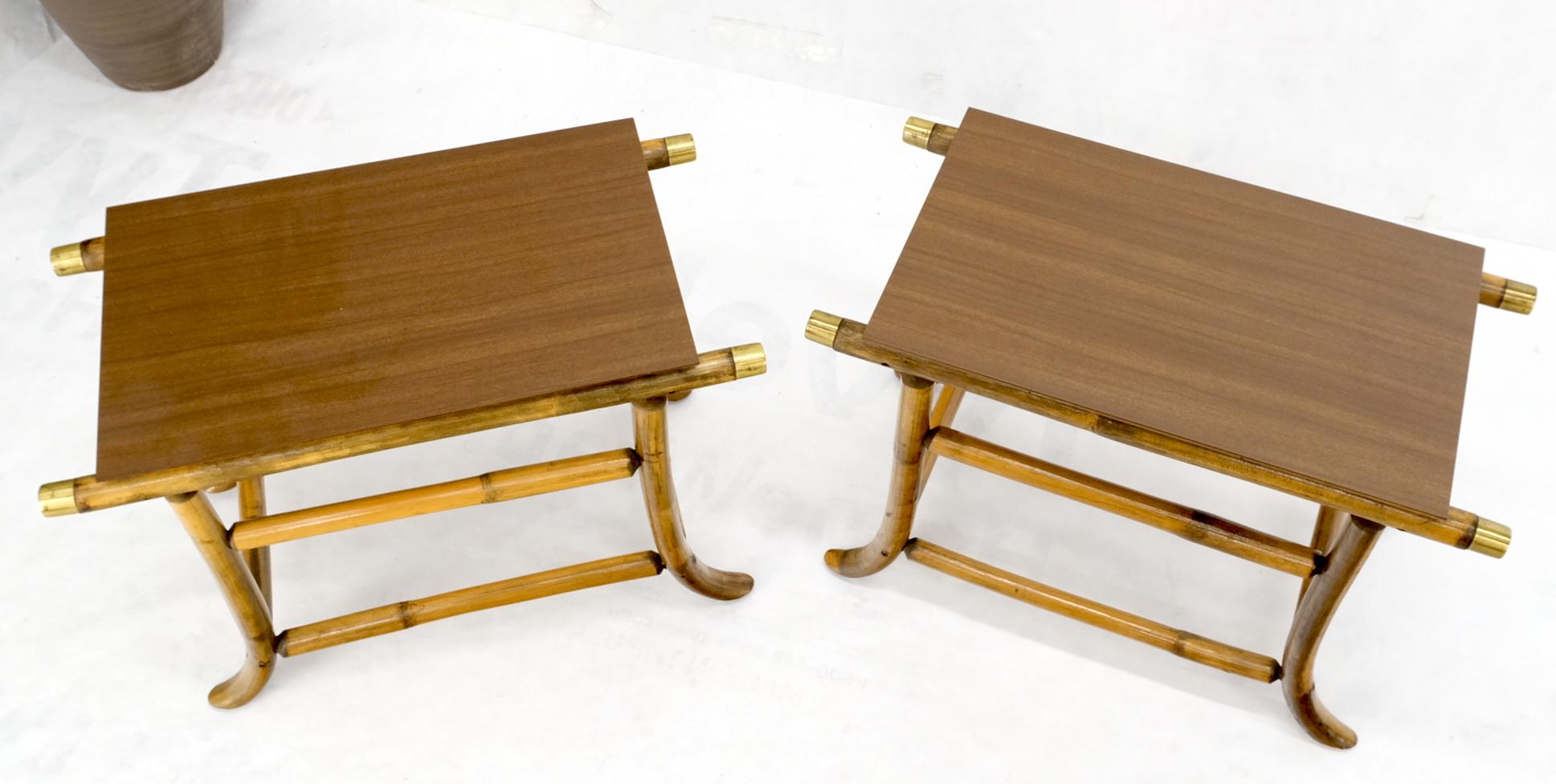 20th Century Pair of Ficks Reed Attributed Reed Bamboo End Side Tabled Stands Mid-Century For Sale