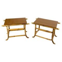 Pair of Ficks Reed Attributed Reed Bamboo End Side Tabled Stands Mid-Century