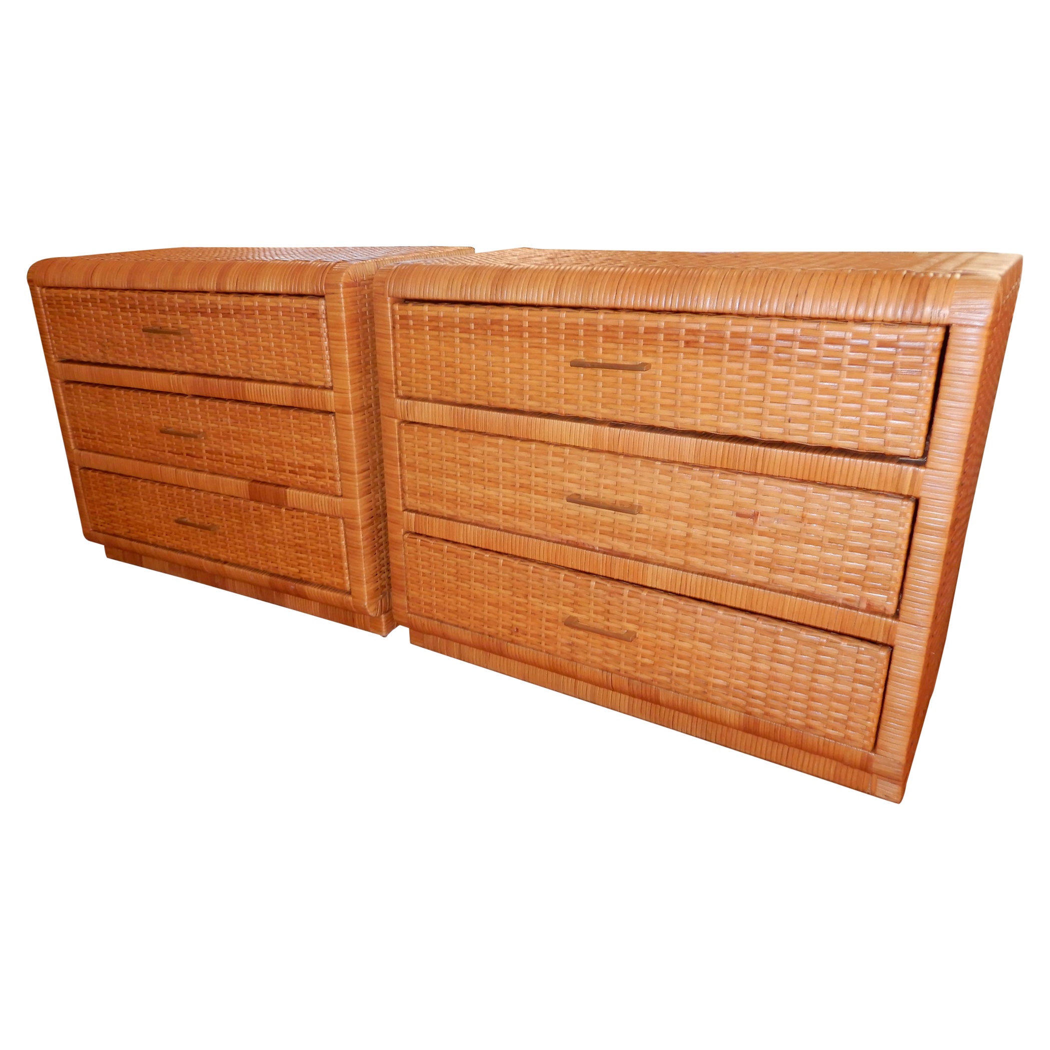 Pair of Ficks 
Reed Modern Rattan Three Drawer Chests/Dressers