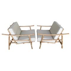Coppia di sedie da salotto in rattan naturale Ficks Reed di John Wisners, restaurate