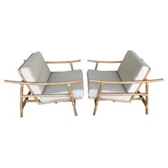 Vintage Pair of Ficks Reed Natural Rattan Lounge Club Chairs by John Wisner, Restored