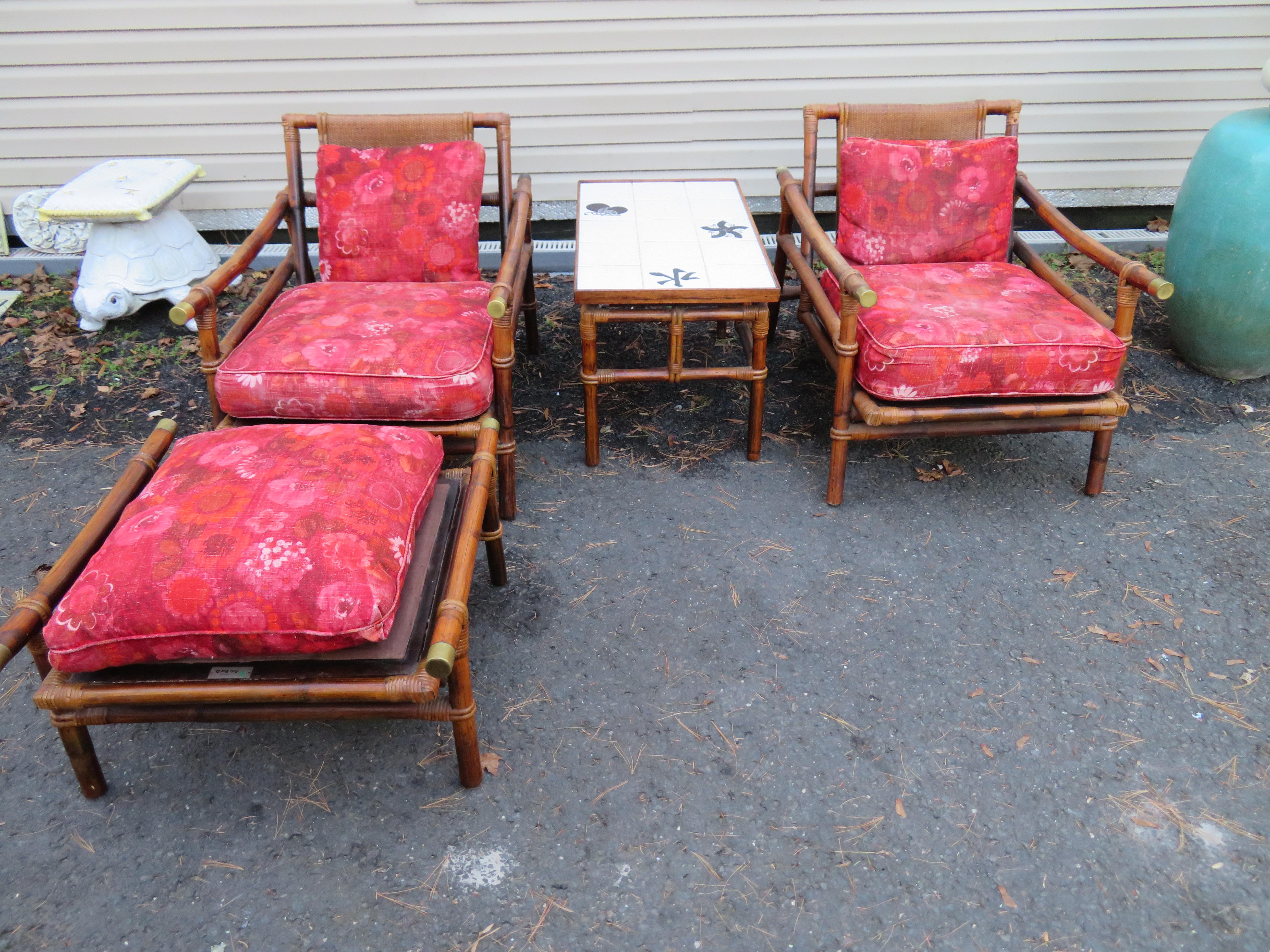 Paire de fauteuils club en rotin Ficks Reed, ottomane, style campagne John Wisner en vente 11