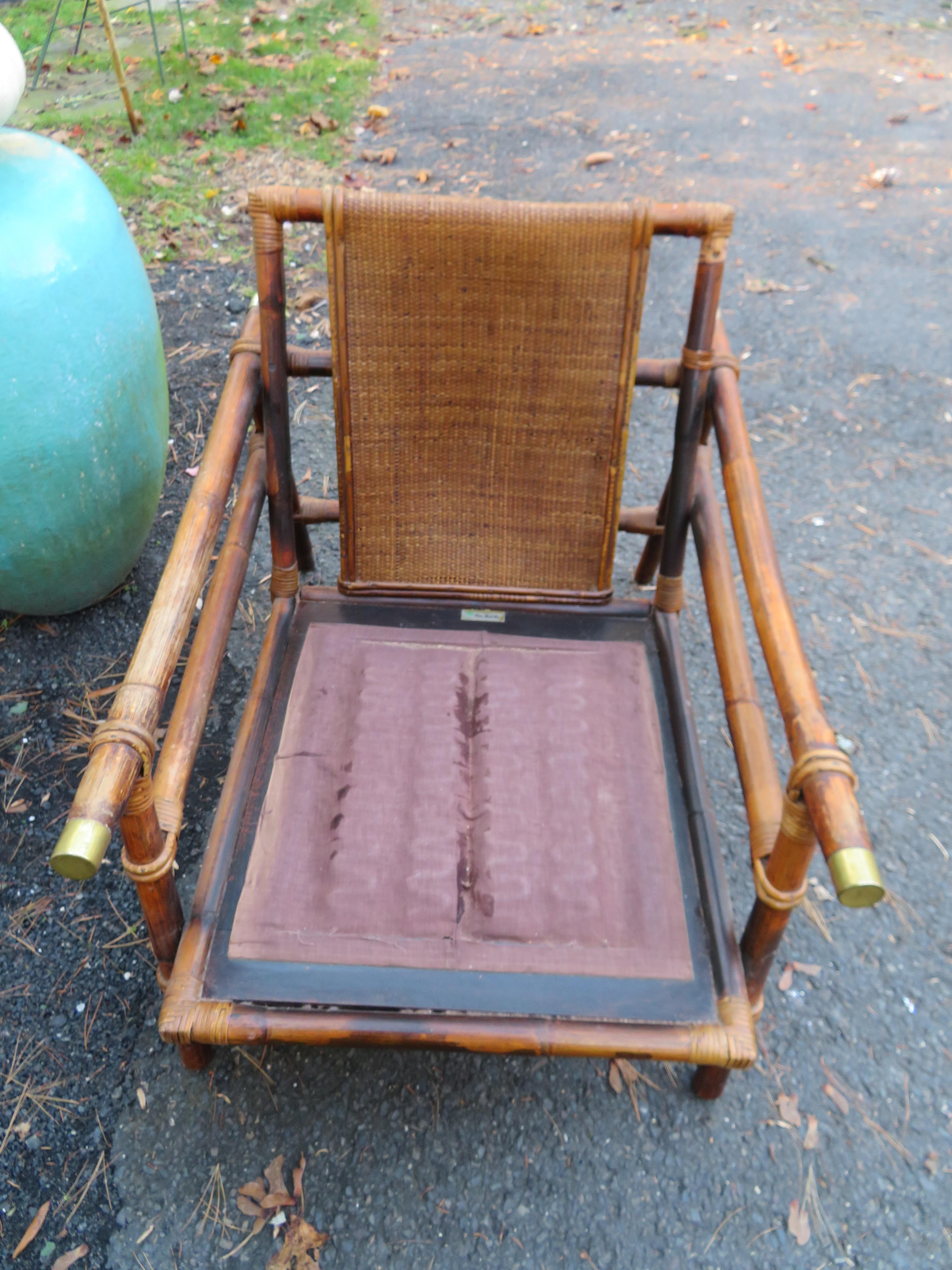 Américain Paire de fauteuils club en rotin Ficks Reed, ottomane, style campagne John Wisner en vente