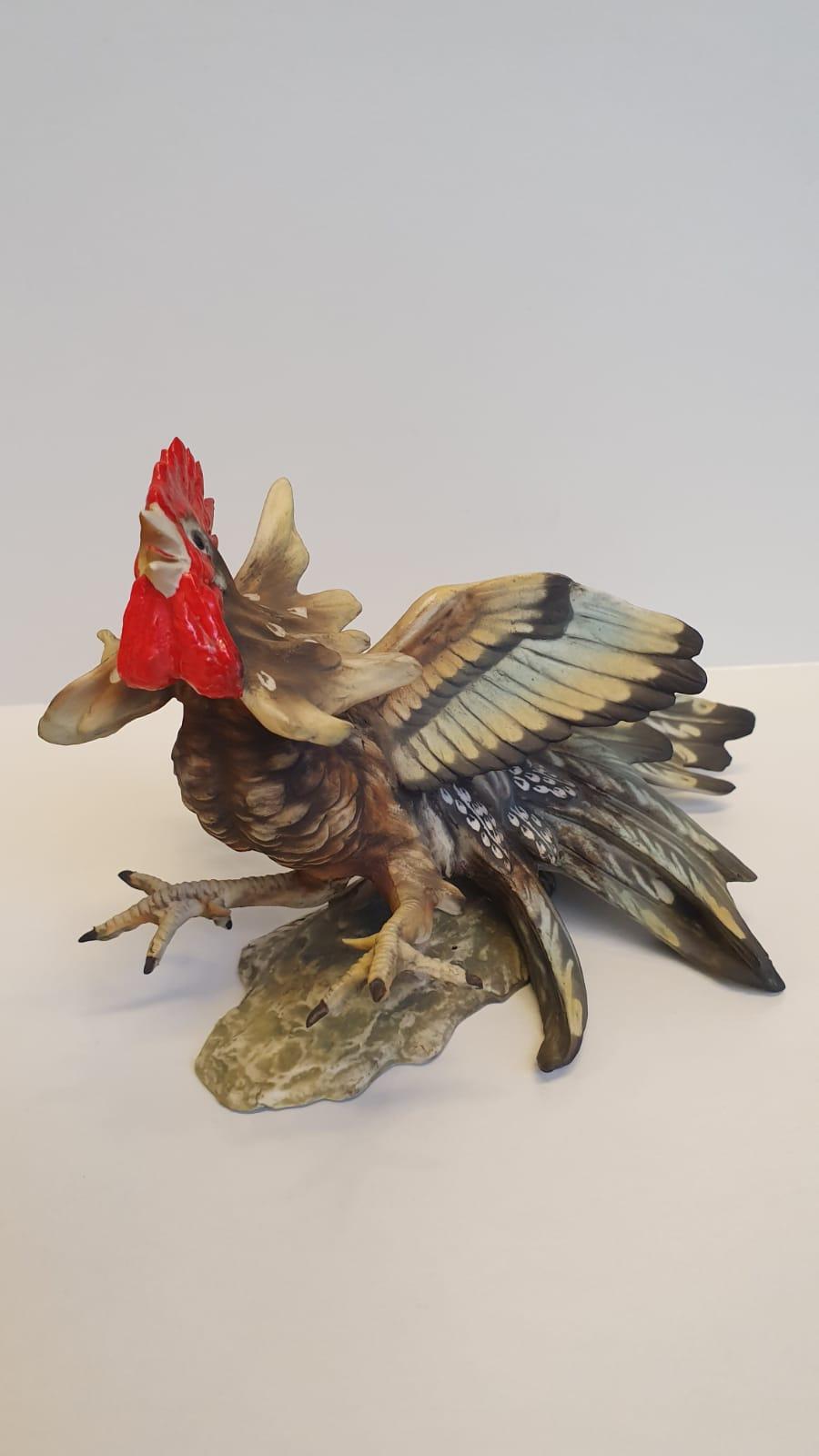 Late 20th Century Pair of Fighting Cocks in Original Italian Capodimonte Porcelain Signed Bindi For Sale