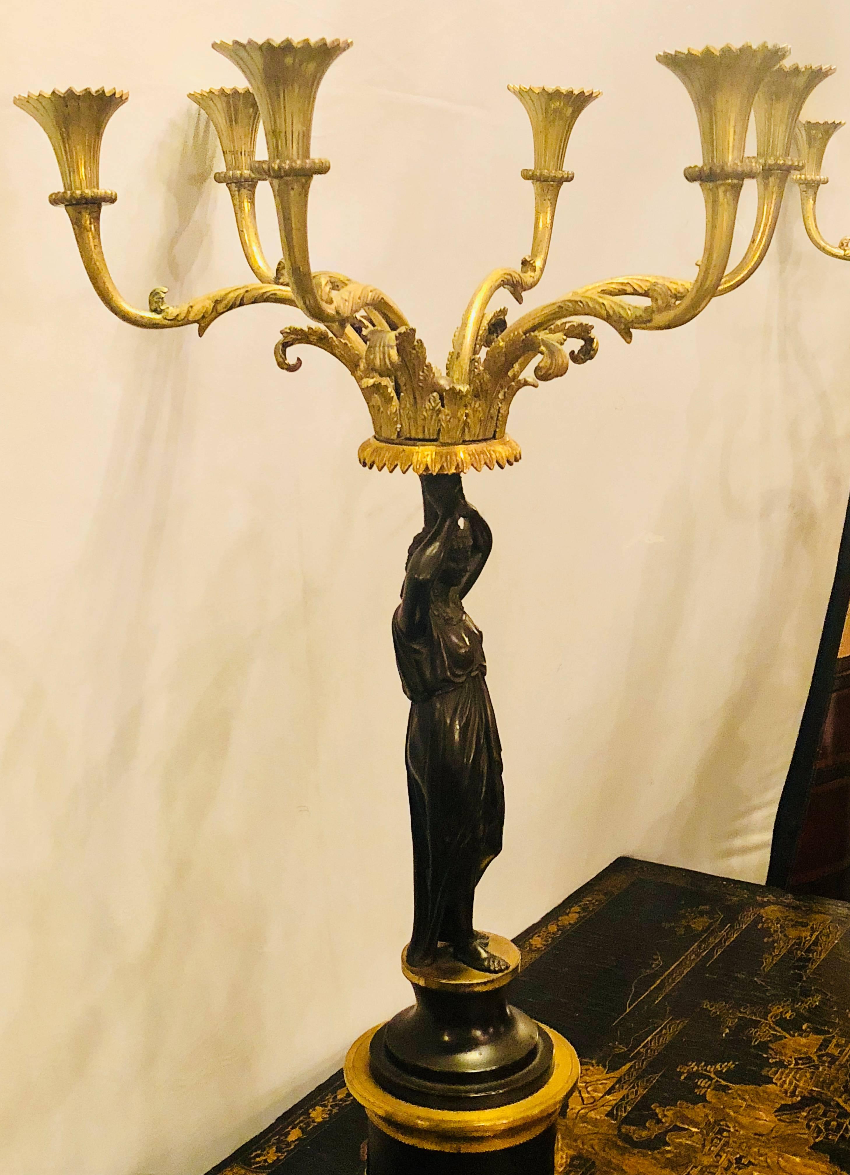 Pair of Figural 19th Century Woman Empire Candelabras 7