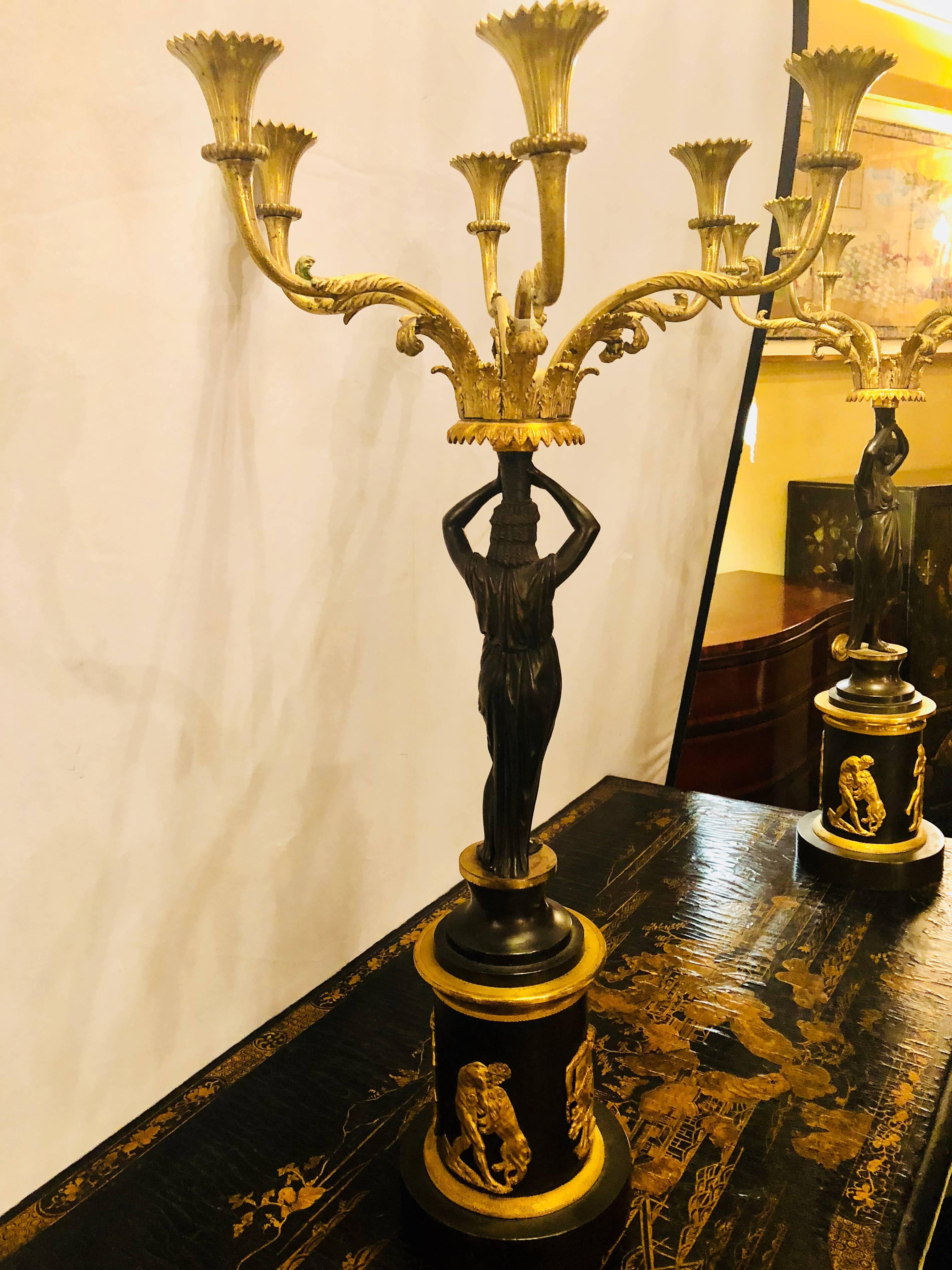 Pair of Figural 19th Century Woman Empire Candelabras 9