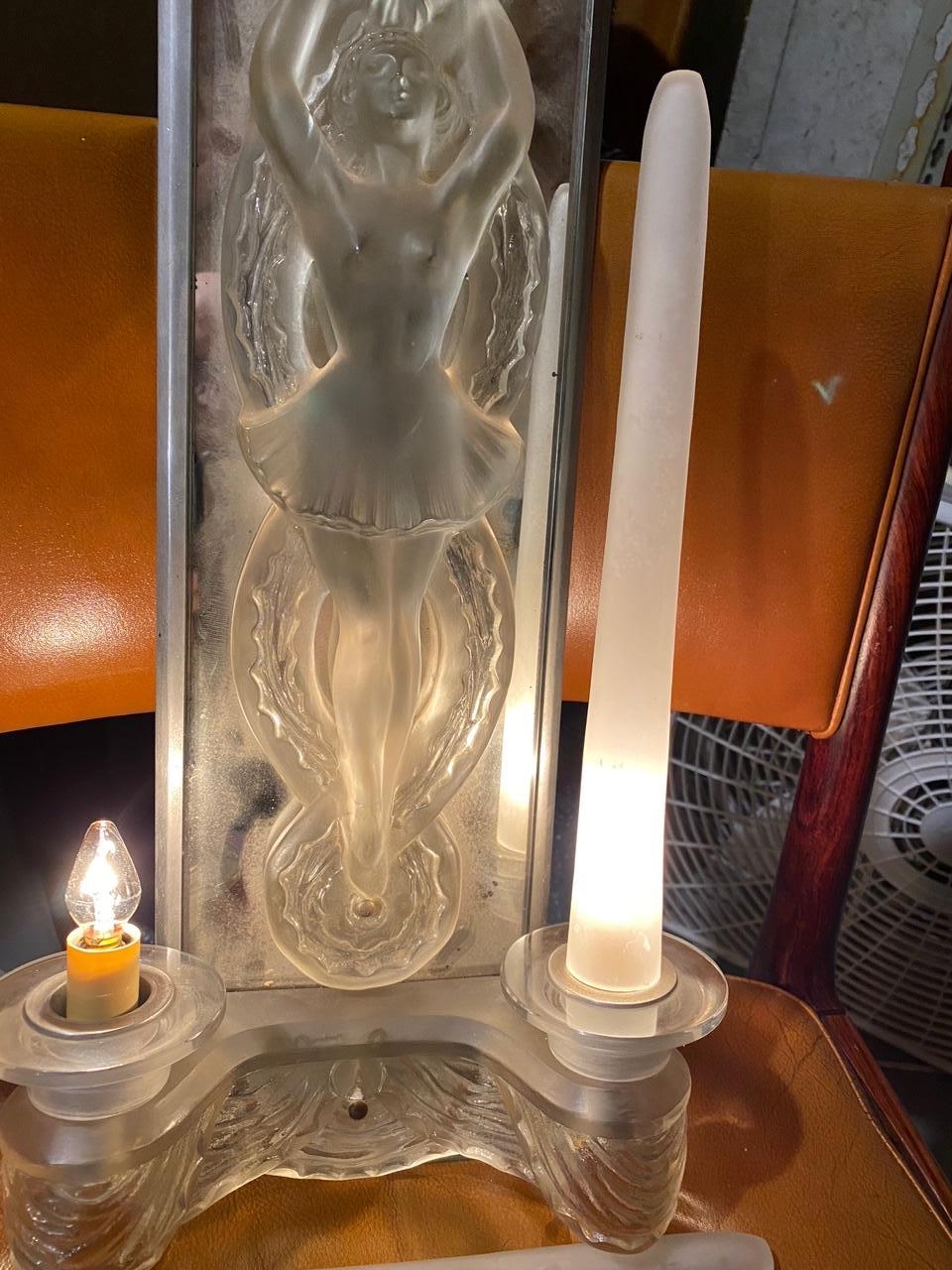 20th Century Pair of Figural Art Deco Sconces by Marc Lalique For Sale