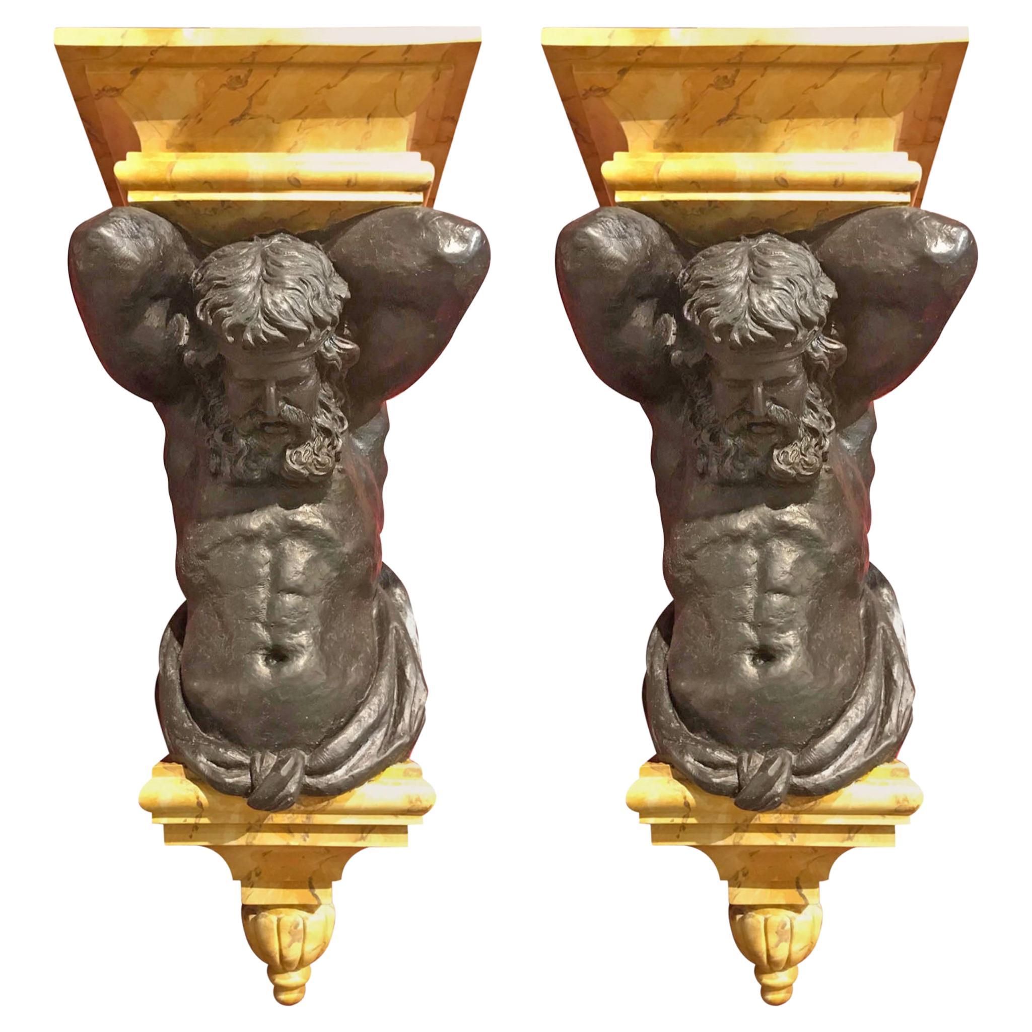 Pair of Figural Brackets Featuring Atlas