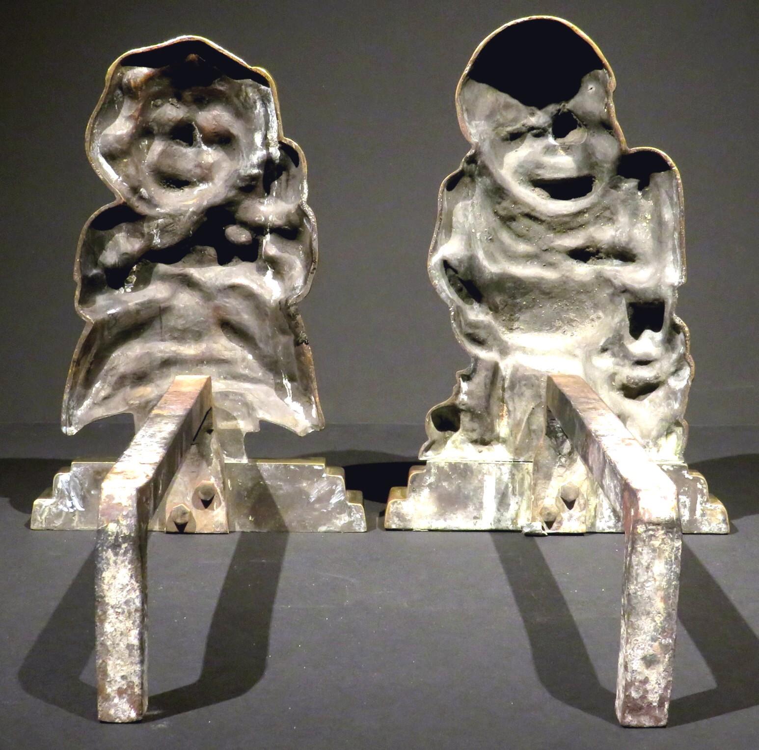 Victorian Pair of Figural Brass Andirons in the Form of Punch & Judy, England Circa 1880