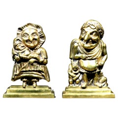 Antique Pair of Figural Brass Andirons in the Form of Punch & Judy, England Circa 1880