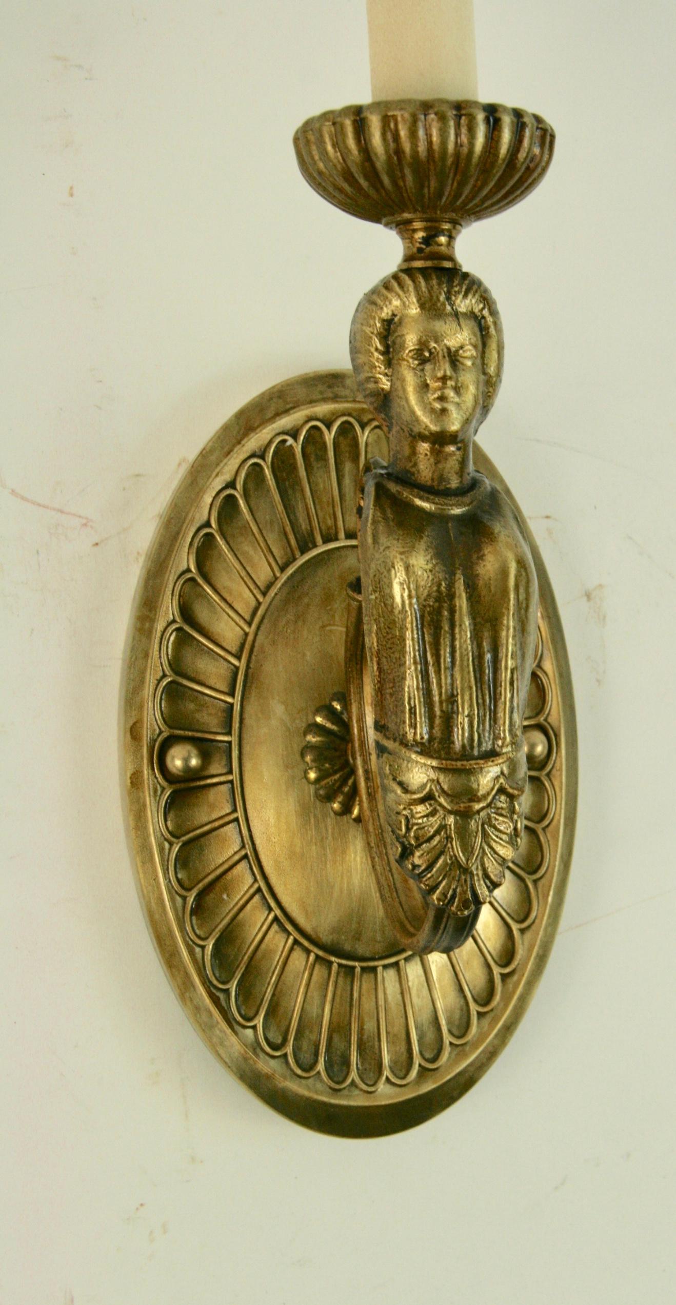 Mid-20th Century Pair of Figural Brass Sconce For Sale