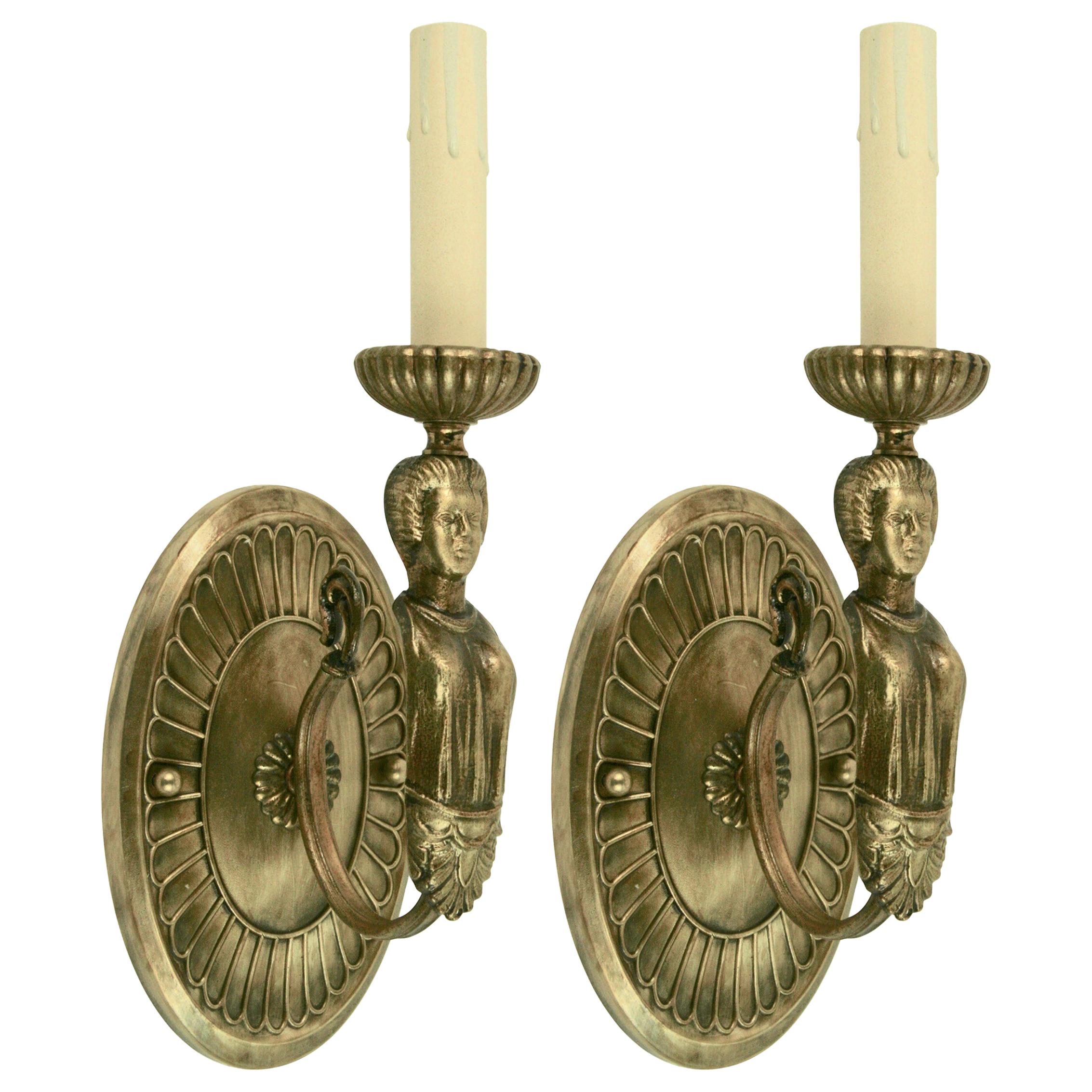 Pair of Figural Brass Sconce For Sale